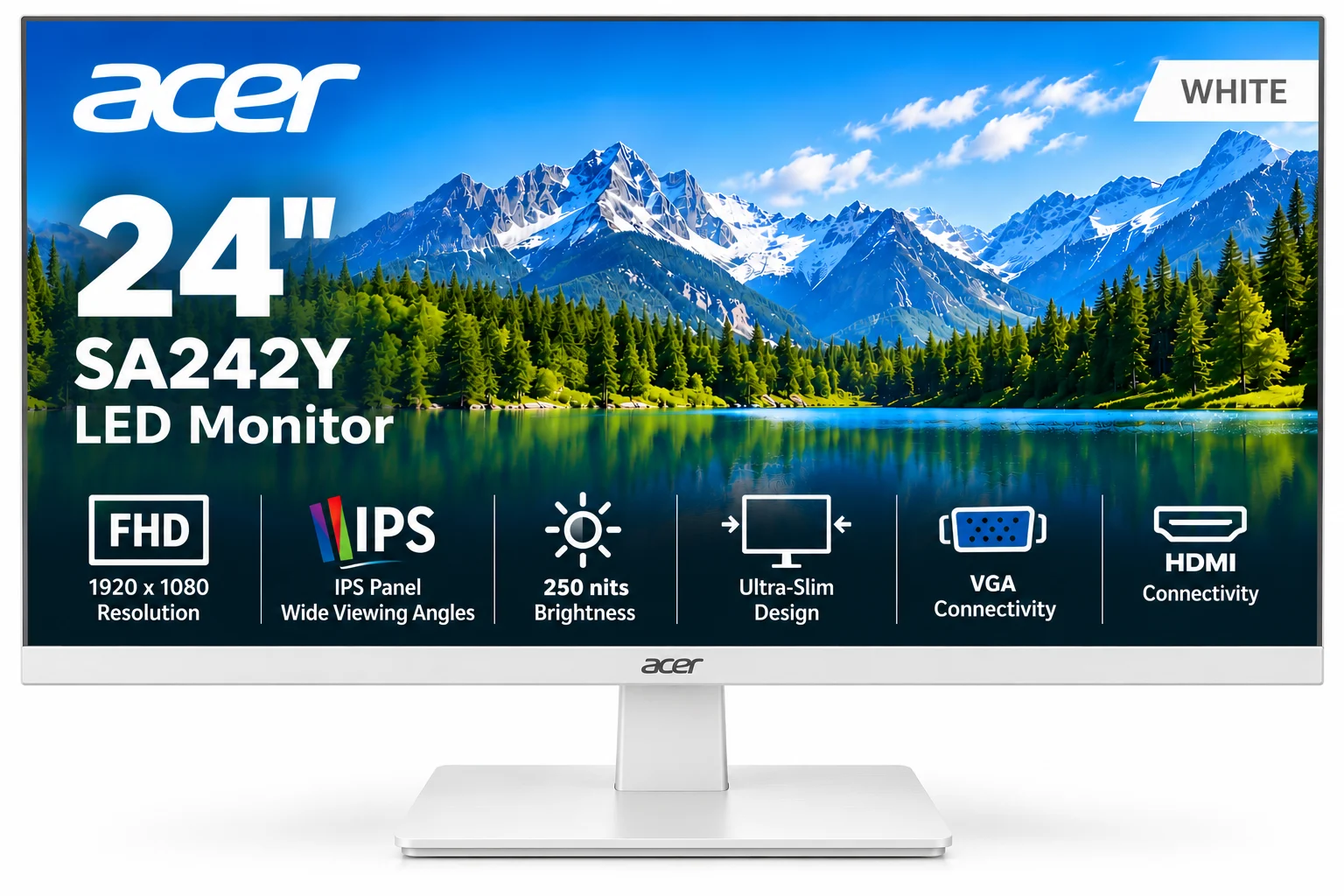 24" ACER SA242Y 250NITS VGA/HDMI MONITOR WHITE