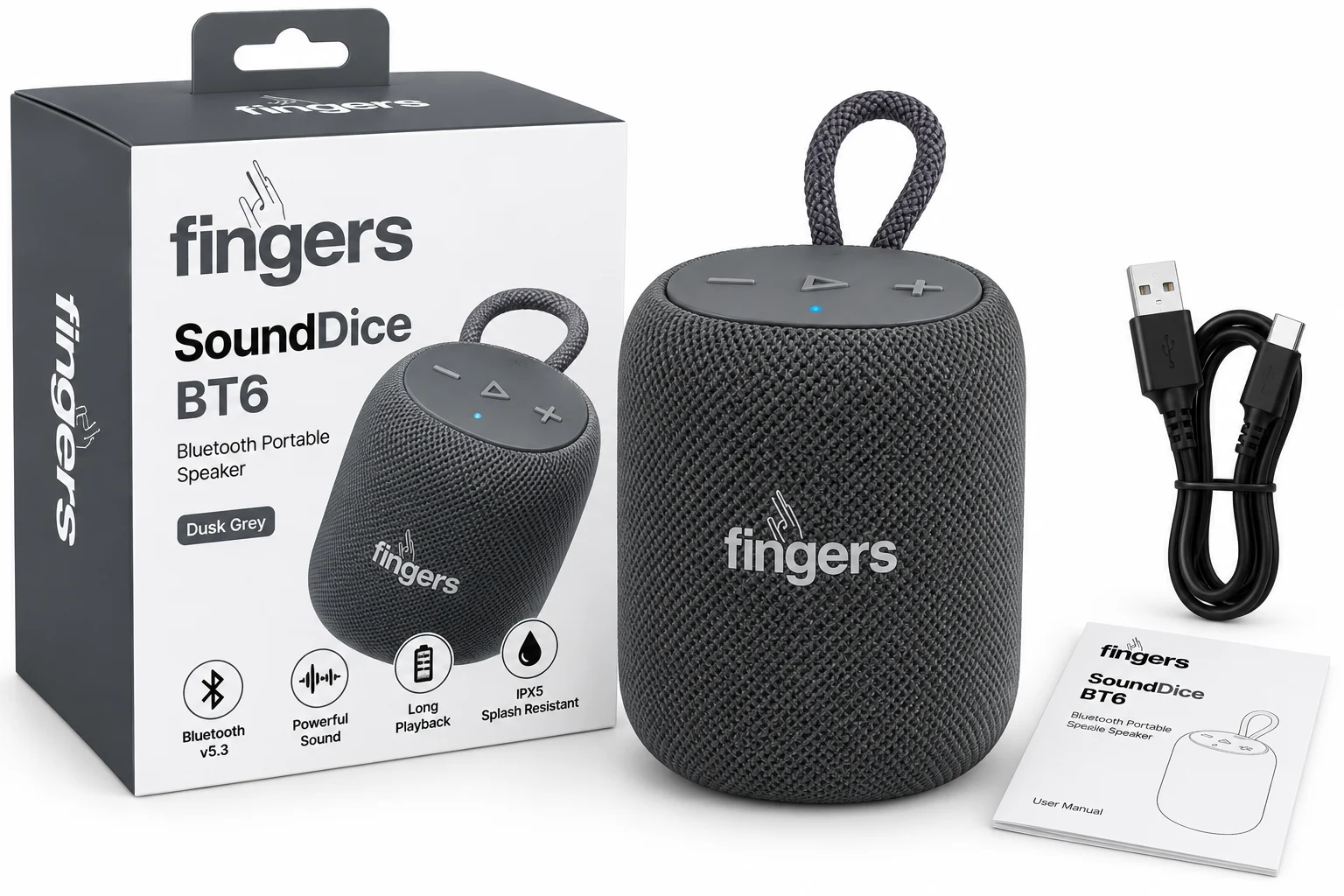 BT PORTABLE SPEAKER FINGERS SOUNDDICE BT6 (DUSK GREY)