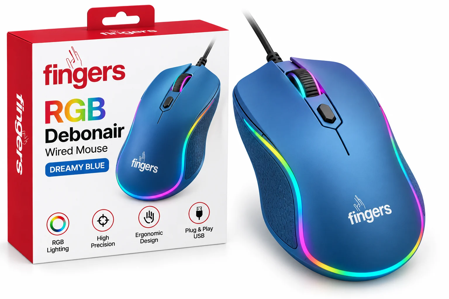 FINGERS RGB DEBONAIR WIRED MOUSE DREAMY BLUE