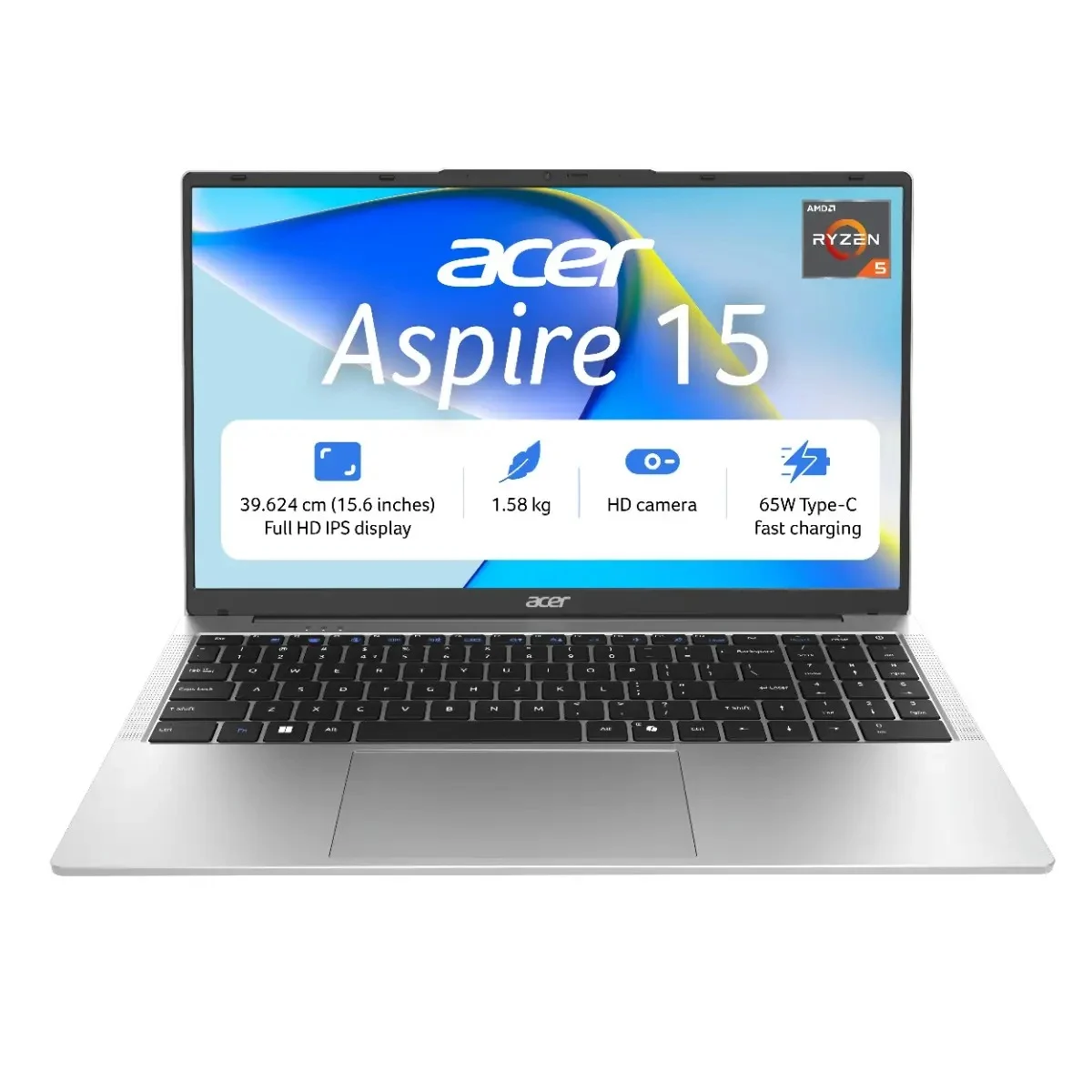Acer Aspire 15, AMD Ryzen 5 3500U processors, Windows 11 Home + MS Office, 8 GB RAM, 512 GB SSD, 15.6" (39.62 cm) display, Light Silver, AS15-39, 1.58 kg Thin and Light Laptop