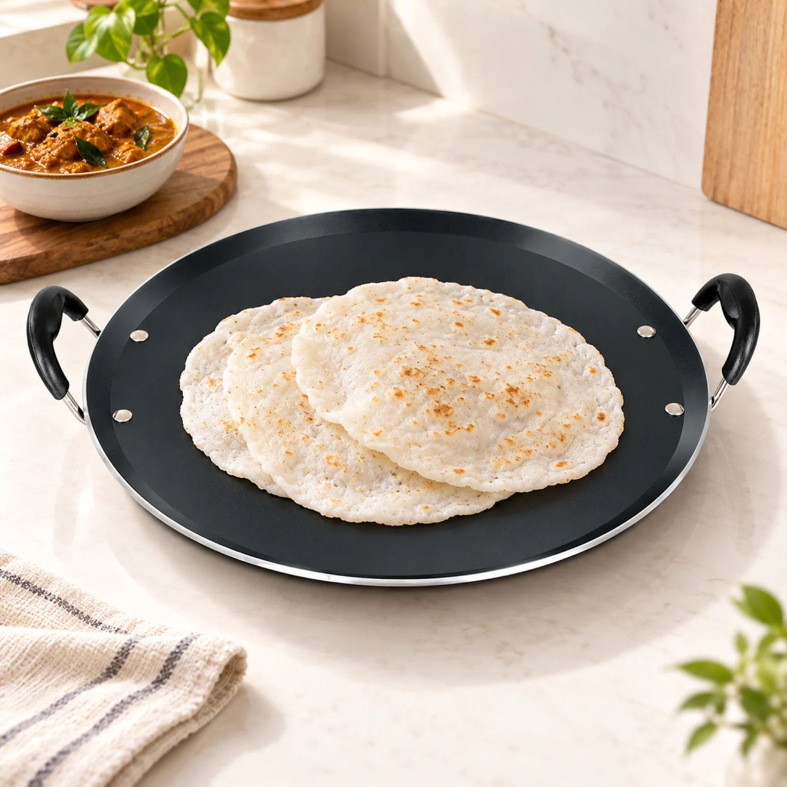 Impex IPT 36 Black 36 cm Pathiri Tawa | Aluminium | Non-Stick with Induction Bottom | 1-Year Warranty