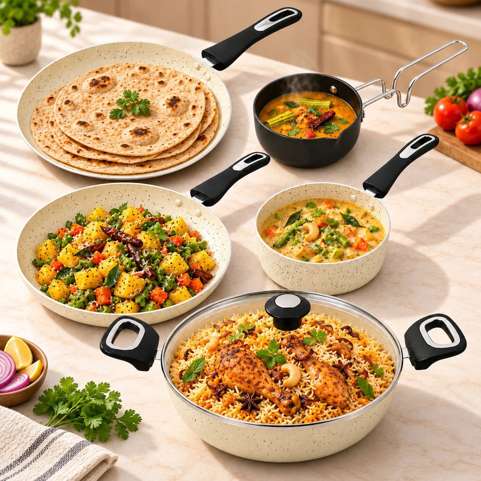 Impex MIGO 6 Piece Granite Cookware Set | 5-Layer Super Granite Coating | Induction Compatible | Beige | 1-Year Warranty