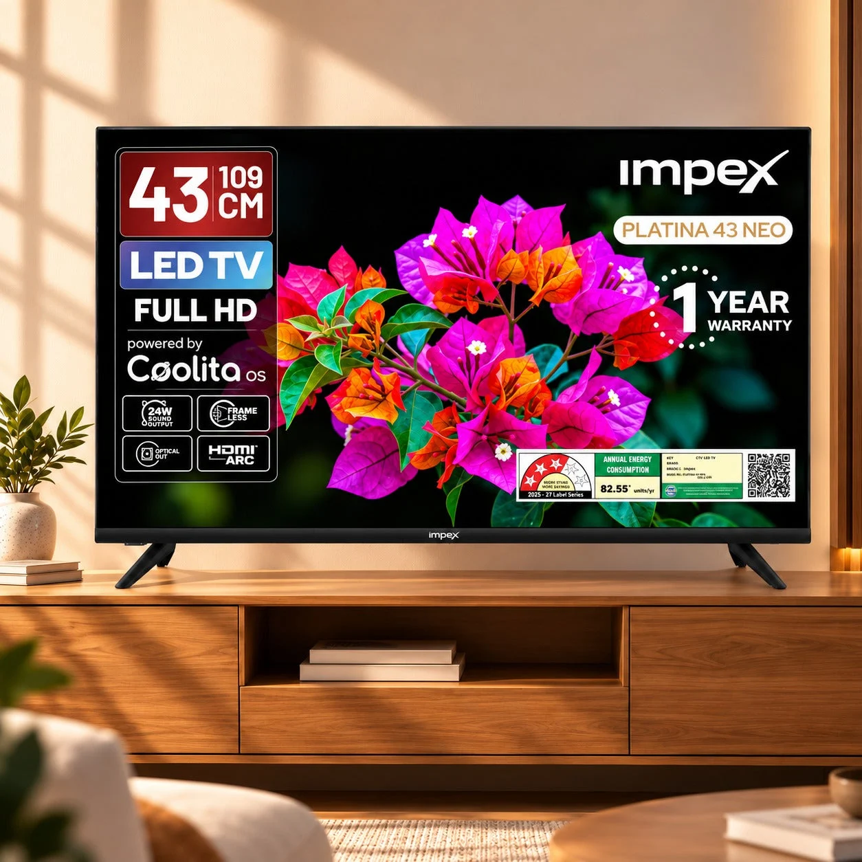 Impex PLATINA 43 NEO Full HD Smart LED TV | Surround Sound | A+ Panel | 16.7 Million Colors | Coolita OS | 60Hz