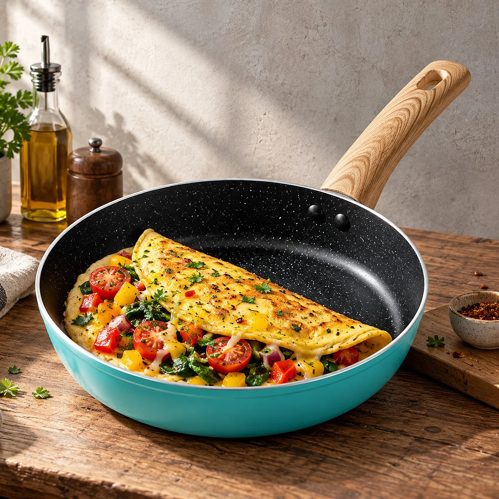 Impex OPEL Forged Frypan 26 (Turquoise Green) | Granite Nonstick Coating | PFOA-Free | Gas & Induction Compatible | Wooden Hard-Touch Handle | 1 Year Warranty