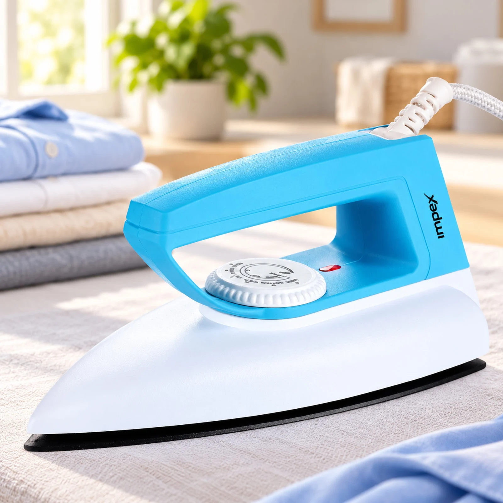 Impex Showy DX Iron Box Cyan White | Lightweight | Fast Heating & Non-Stick Soleplate