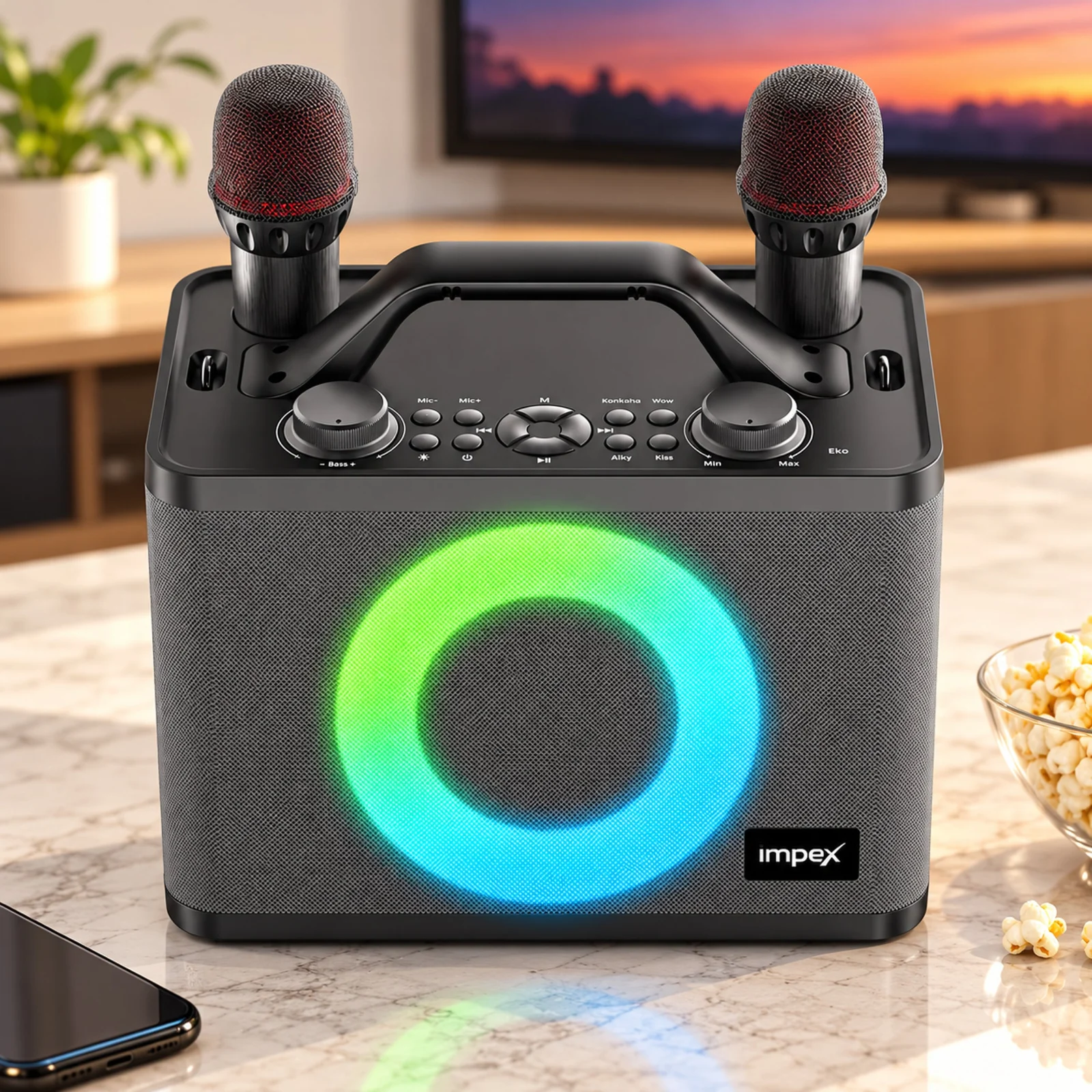 Impex KM 1306 Portable Karaoke Speaker 50W RMS | Dual Rechargeable Wireless Microphones | Bluetooth Connectivity