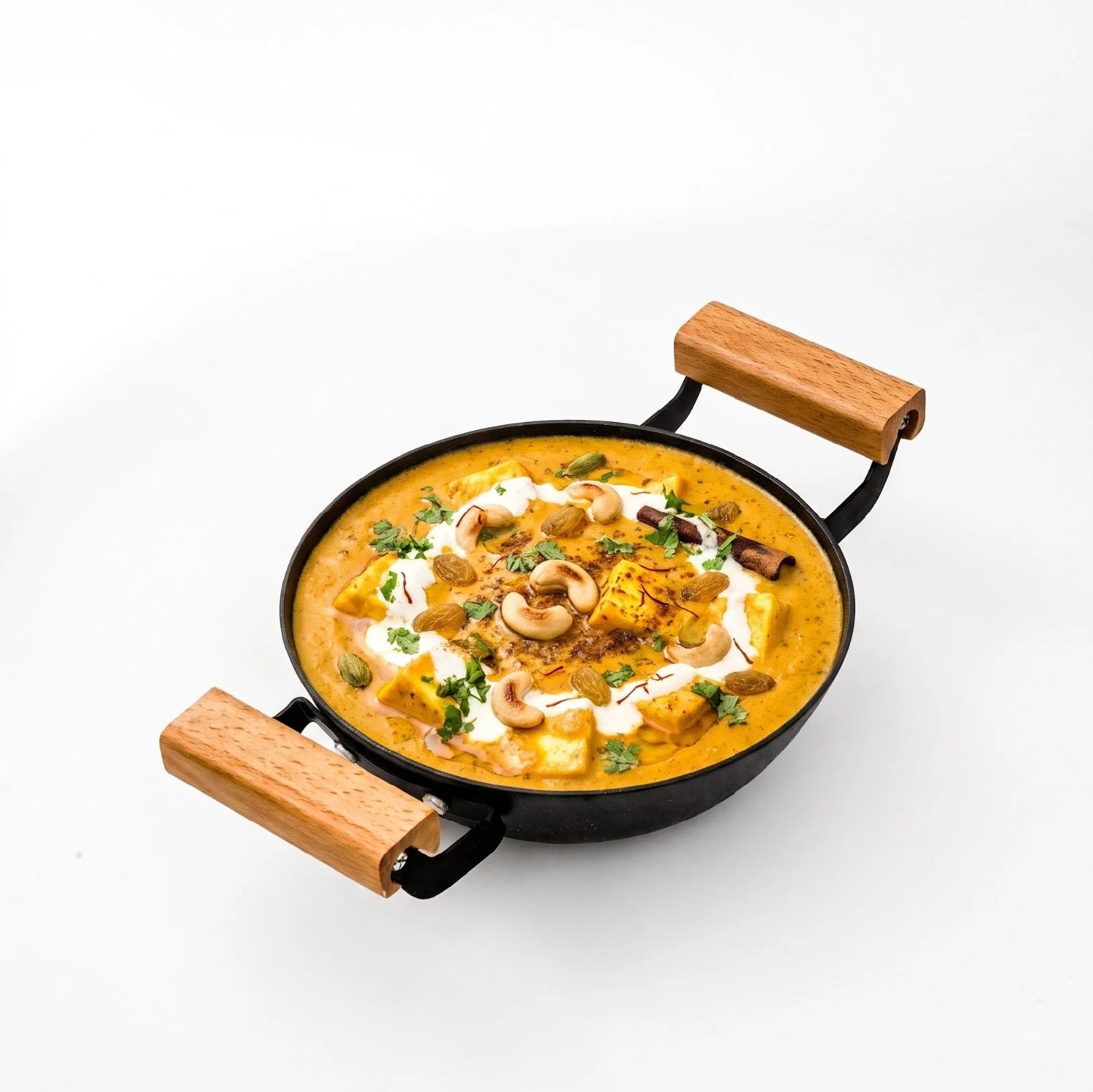 Impex Cast Iron Kadai Pan | Pre-Seasoned Natural Nonstick Surface | Nitride Protection | Wooden Handles | Less Oil Cooking | Gas & Induction Compatible | CIL KP24 BW