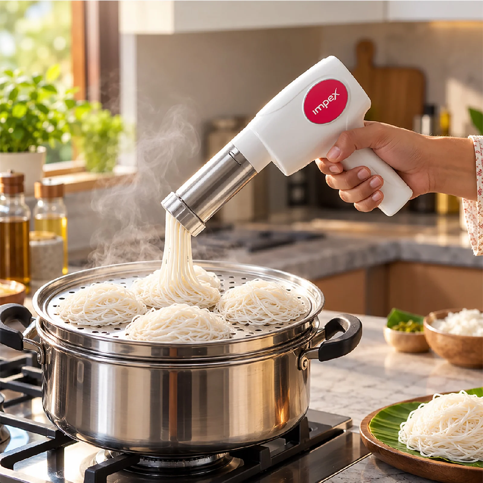 Impex IM EXPRESS Noodle Maker | Electric Idiyappam & Snack Press | Automatic Operation | Digital Battery Display | Type-C Charging | Stainless Steel Moulds | 1 Year Warranty
