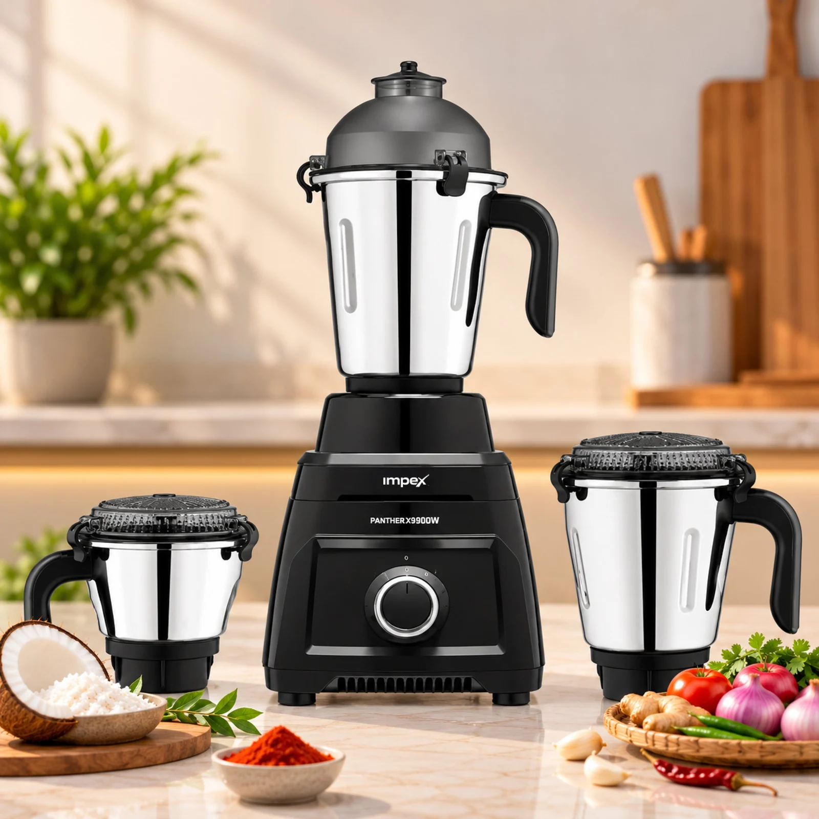 Impex Panther X9 3J Mixer Grinder (Black) | 900W Motor | 3 Jars | ISI Certified | 7-Year Motor Warranty