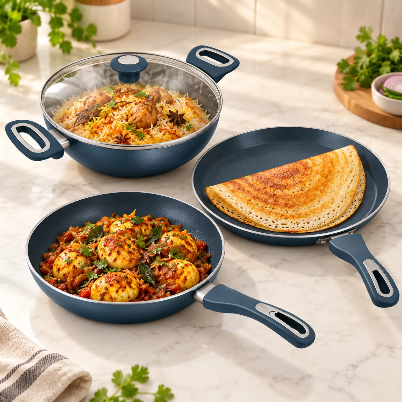 Impex Trucera KTF 464 (CKTF 646G) | 4-Piece Ceramic Coated Cookware Set with Tawa, Fry Pan, Kadai, and Glass Lid