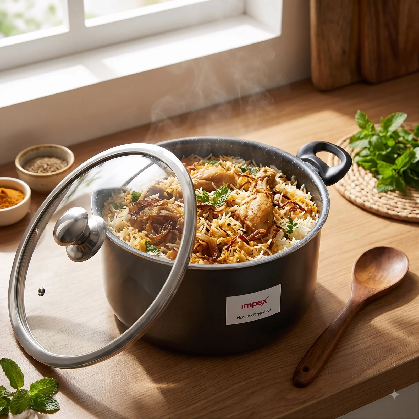Impex Biryani Pot 10 Ltr With Glass Lid IBP10 | Non-Stick| Induction Friendly | 1 Year Warranty