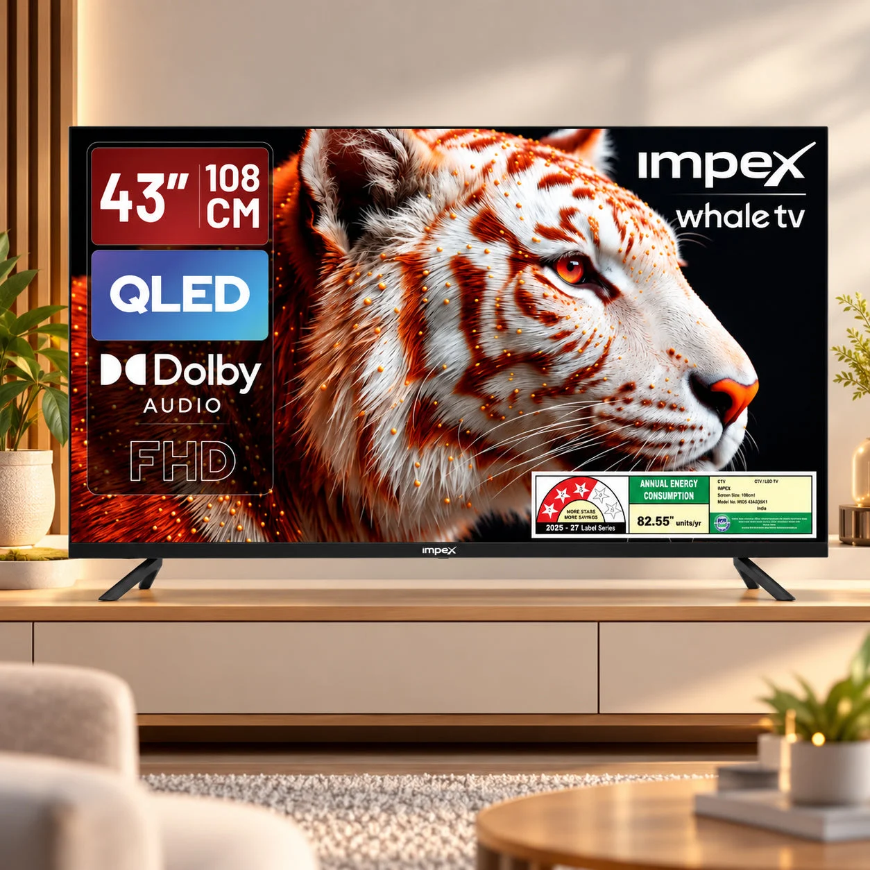 Impex QLED TV (WIOS 43A3QSK1) 43" Full HD QLED TV | 3 YEAR WARRANTY | WHALE TV | VOICE REMOTE