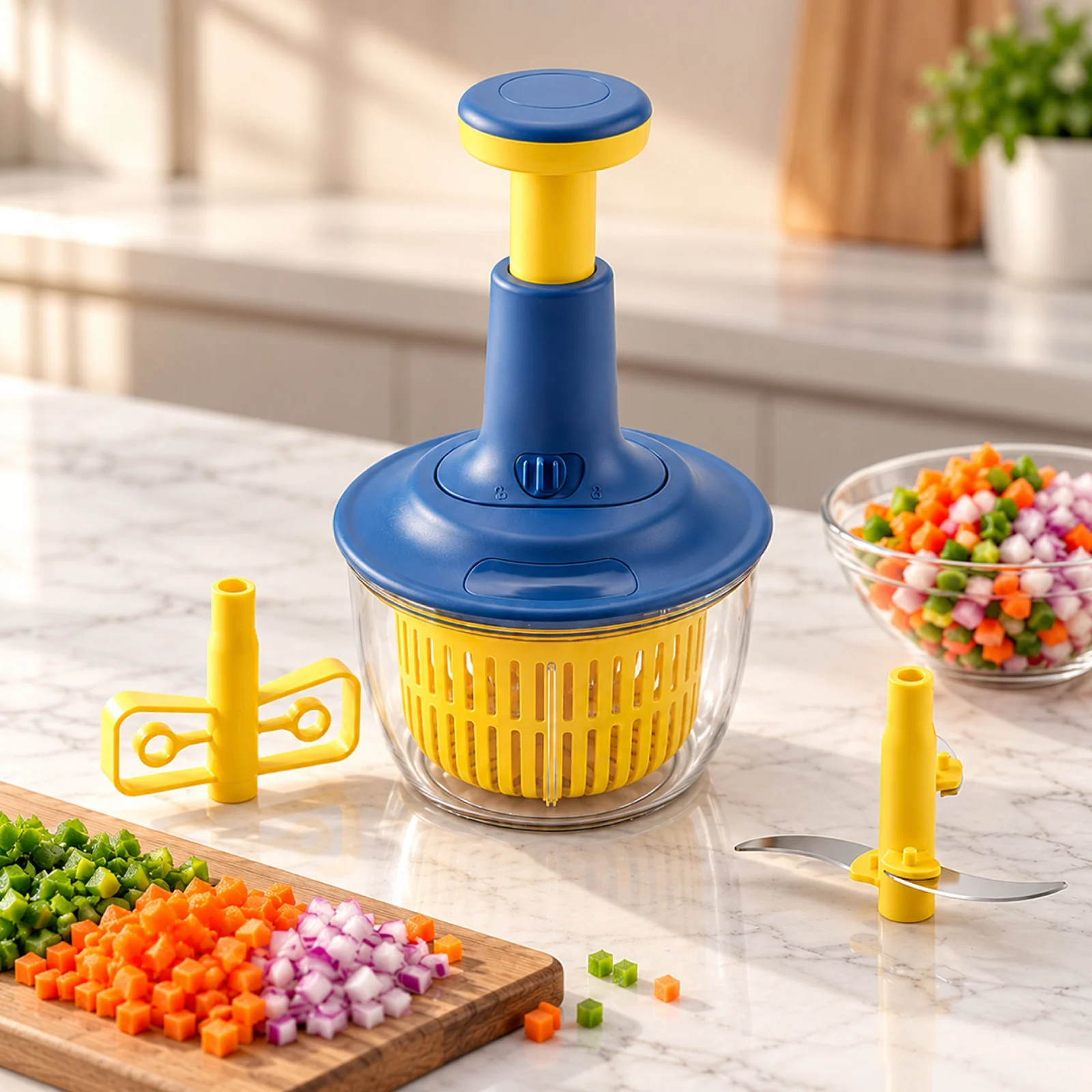 Impex Push Chopper RD 1600 | SS 3-Blade Design | Easy Lock System | BPA-Free Transparent Bowl | Stable Round Base | Ergonomic Push Handle
