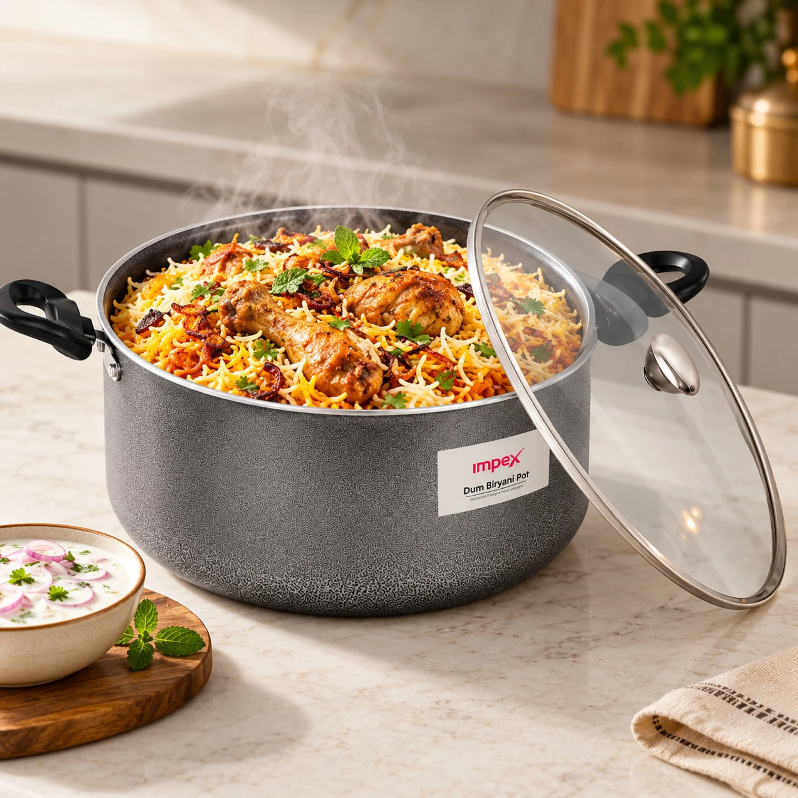 Impex Dum Biryani Pot 10L RDBP10 Grey | PFOA-Free | Tempered Glass and Dum Lid | Induction Compatible | 1 Year Warranty |