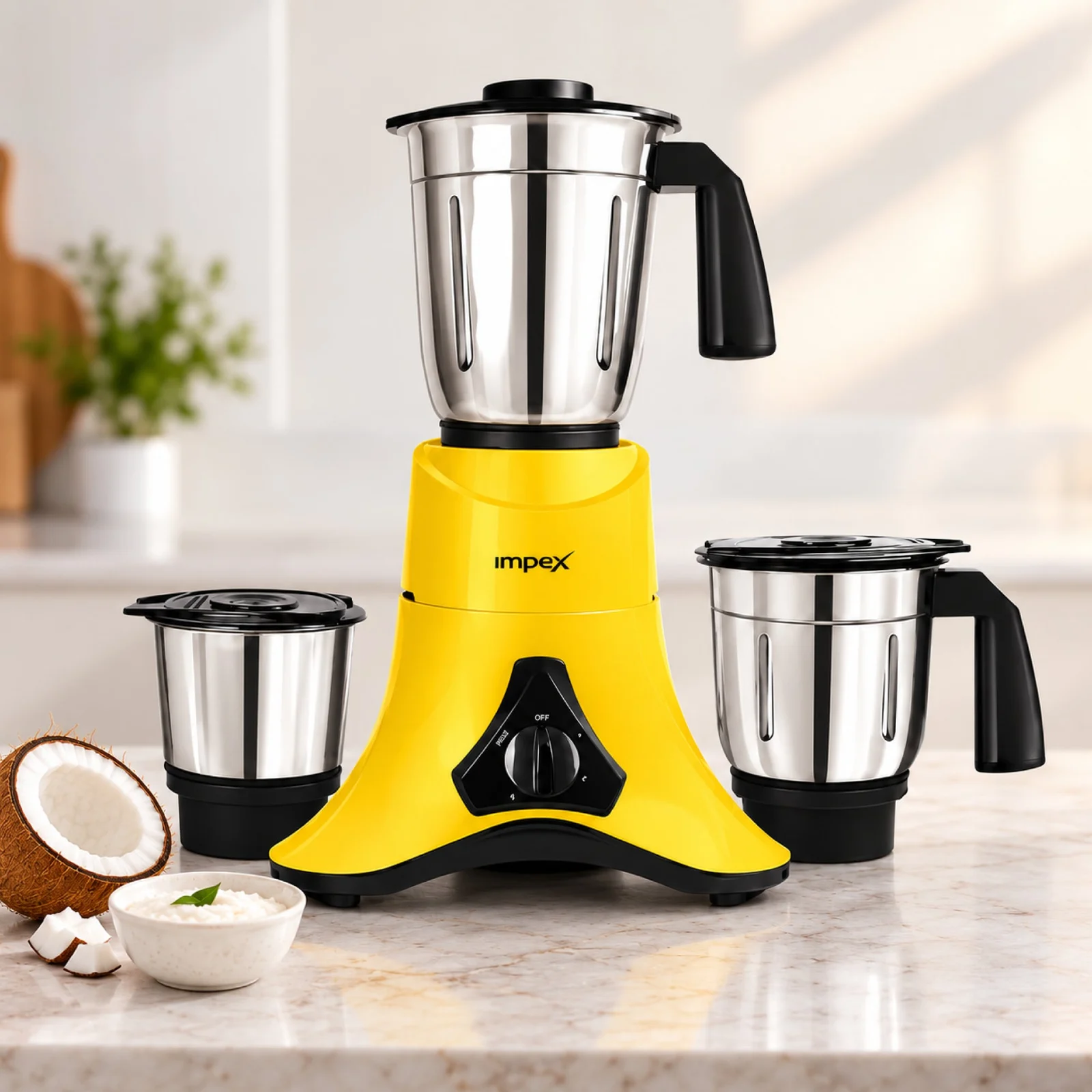 Impex Grind Q 600 Mixer Grinder (Yellow, Black) | 3+2 Year Warranty | 600 W Mixer Grinder | 3 Jars