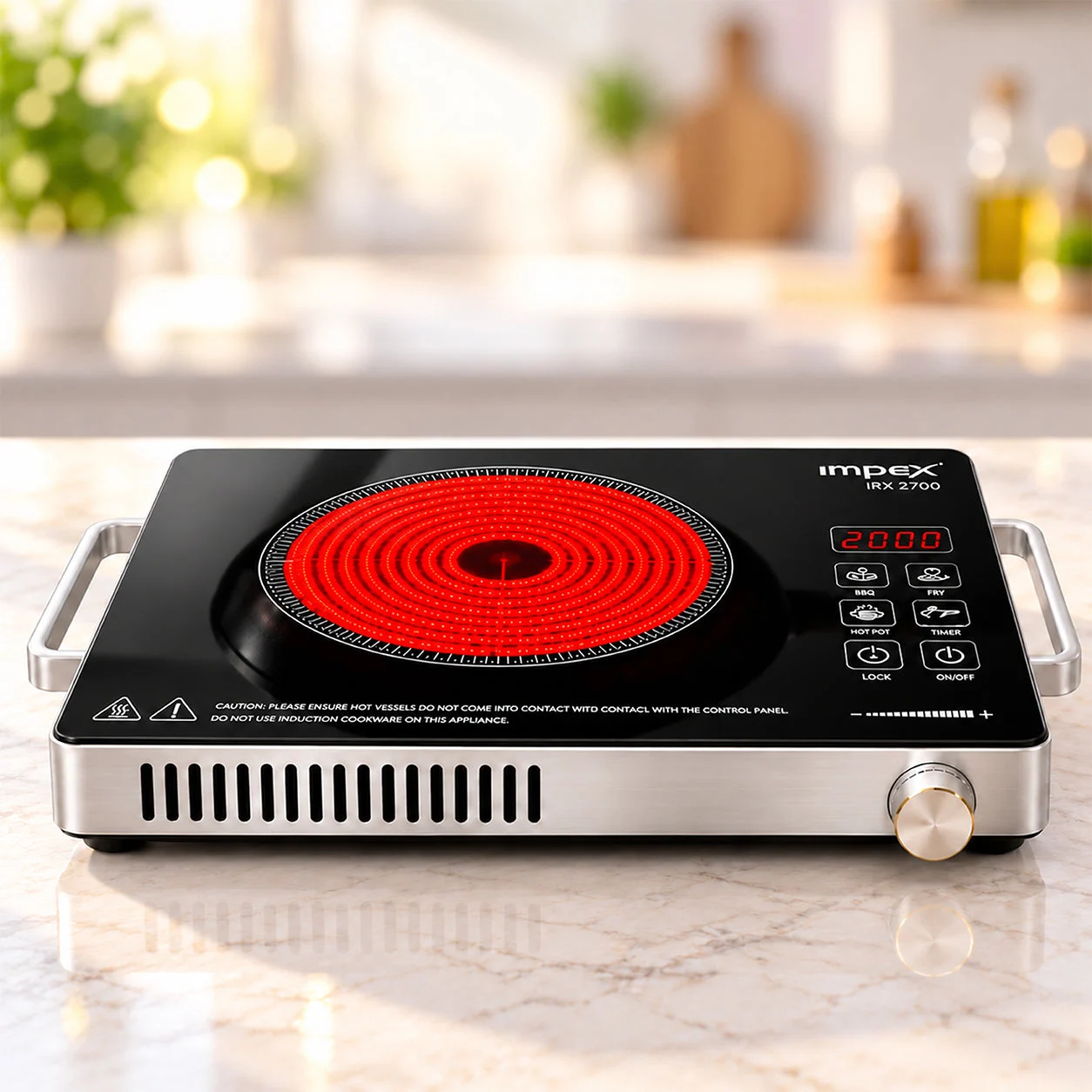 Impex GLO X200 Infrared Cooktop | 2000W Electric Infrared Cooker | Touch Control | Digital LED Display | All Cookware Compatible | Grill Stand Included