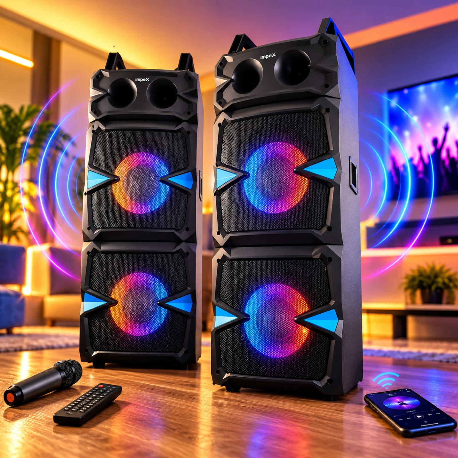 Impex Thunder T100 160W Stage Speaker System | Bluetooth Party Speaker with Guitar & Mic Input | RGB Lights | USB, AUX, SD & FM