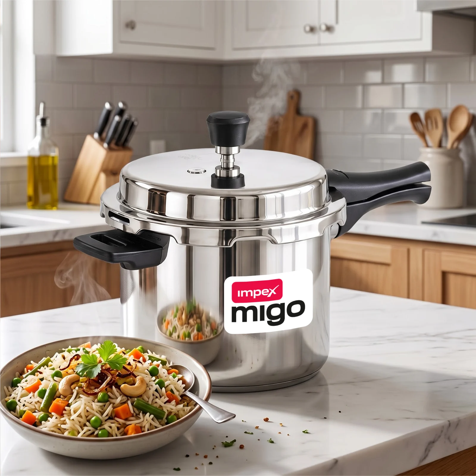 Impex MIGO IFC 5 Stainless Steel Pressure Cooker | Induction Base | Sandwich Bottom | Outer Lid | Gas & Induction Compatible | 5-Year Warranty
