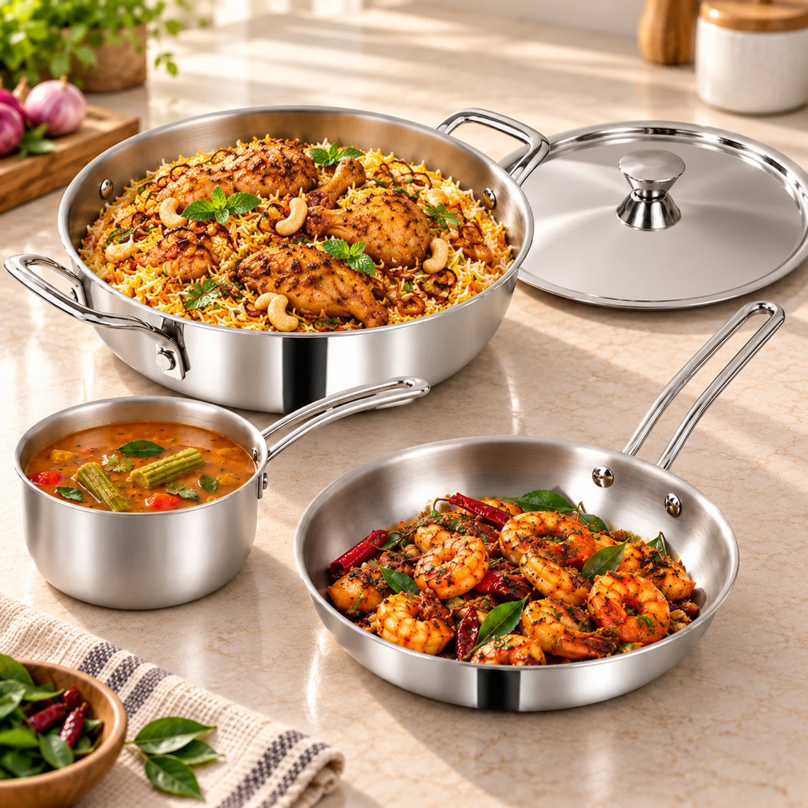 Impex MIGO 4 Piece Stainless Steel Triply Cookware Set TKFM 426| Kadai, Fry Pan, Milk Pan and Lid