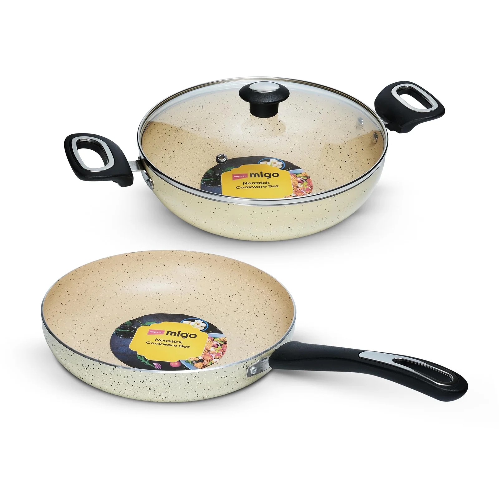 Impex MIGO 3-Piece Non-Stick Cookware Set | 5-Layer Granite Coating | Induction & Gas Compatible | 1 - Year Warranty