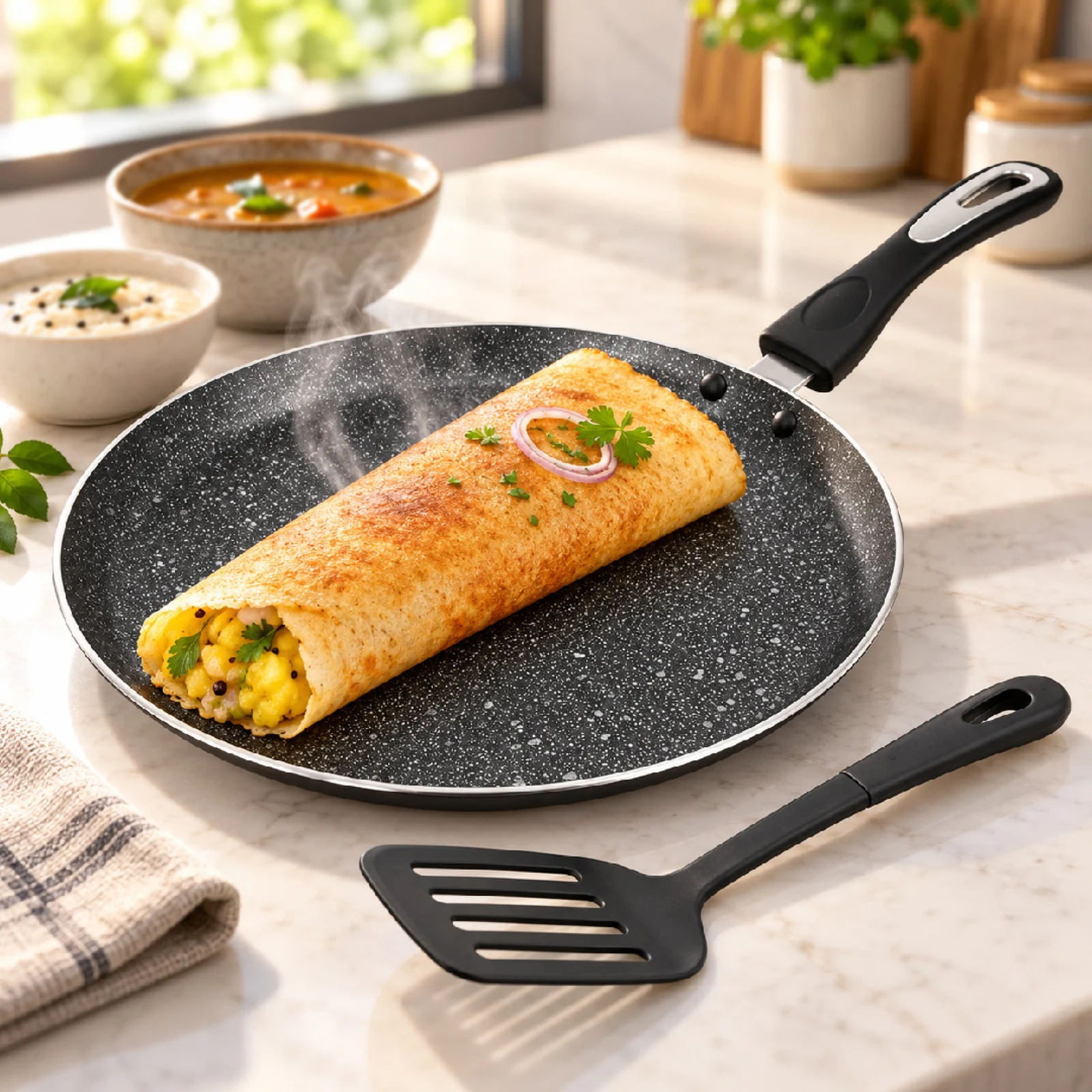 Impex MIGO Non Stick Tawa Pan 30 cm with Spatula | Induction Base | Granite Finish | Multi-Purpose Aluminium Tawa | 1 Year Warranty