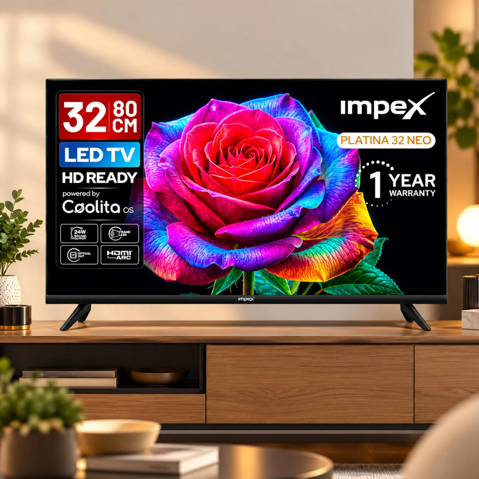 Impex PLATINA 32 NEO 32 Inch HD Ready Smart LED TV | A+ Panel | 16.7 Million Colors | Coolita OS | 60Hz