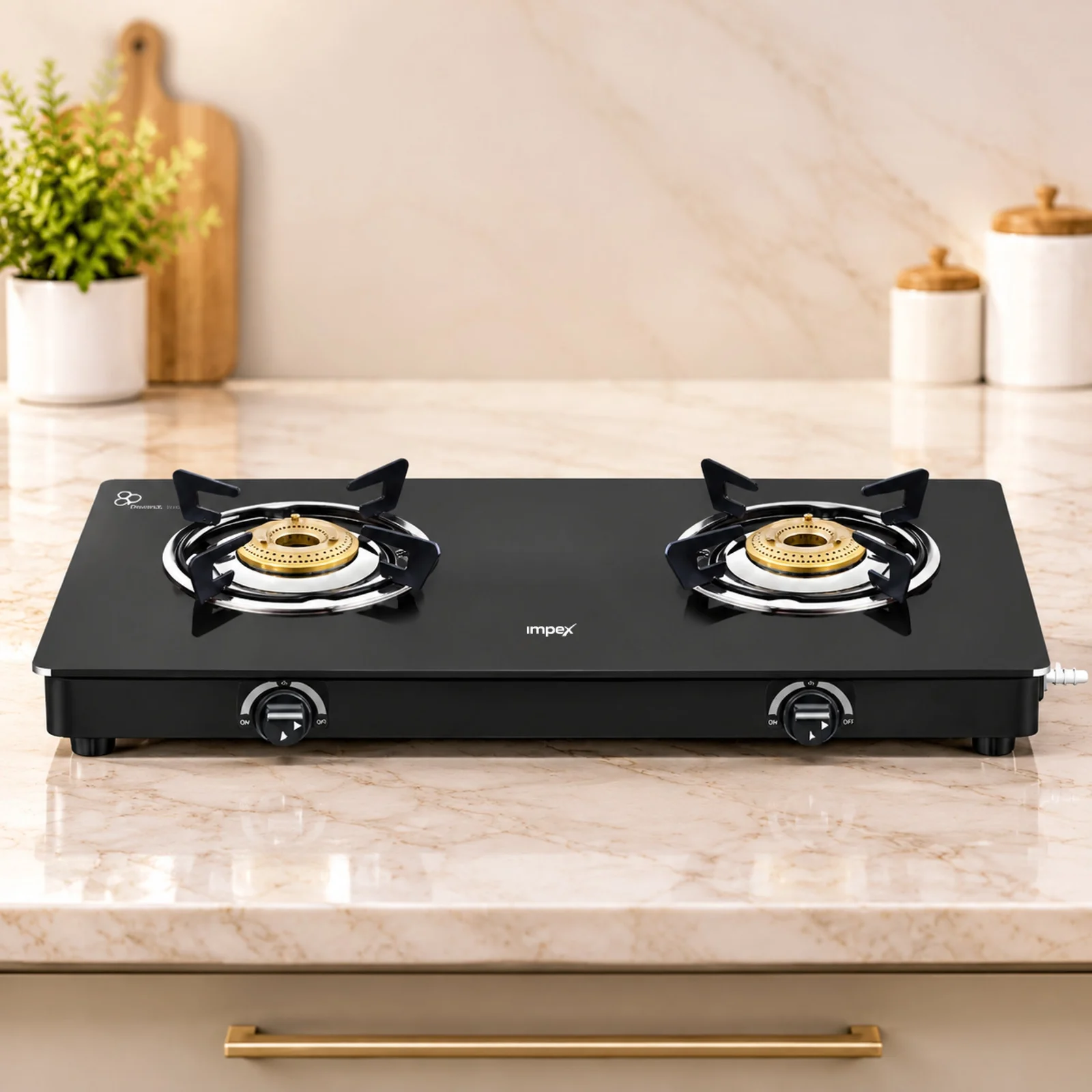 Impex IGS 1212M Glass Top 2 Burner Gas Stove, Manual Ignition, ISI Certified, 2-Year Warranty, Black