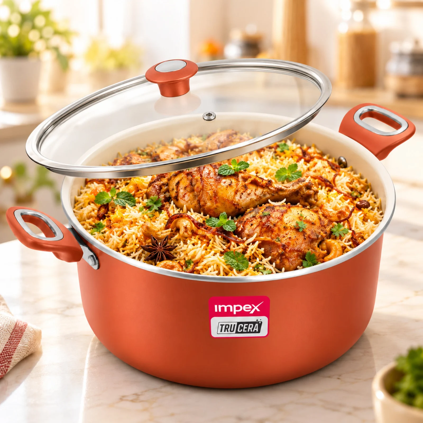Impex Trucera 10L Ceramic Biriyani Pot With Lid (Beige) | All Stove Top| Non Stick | 2 Year Warranty