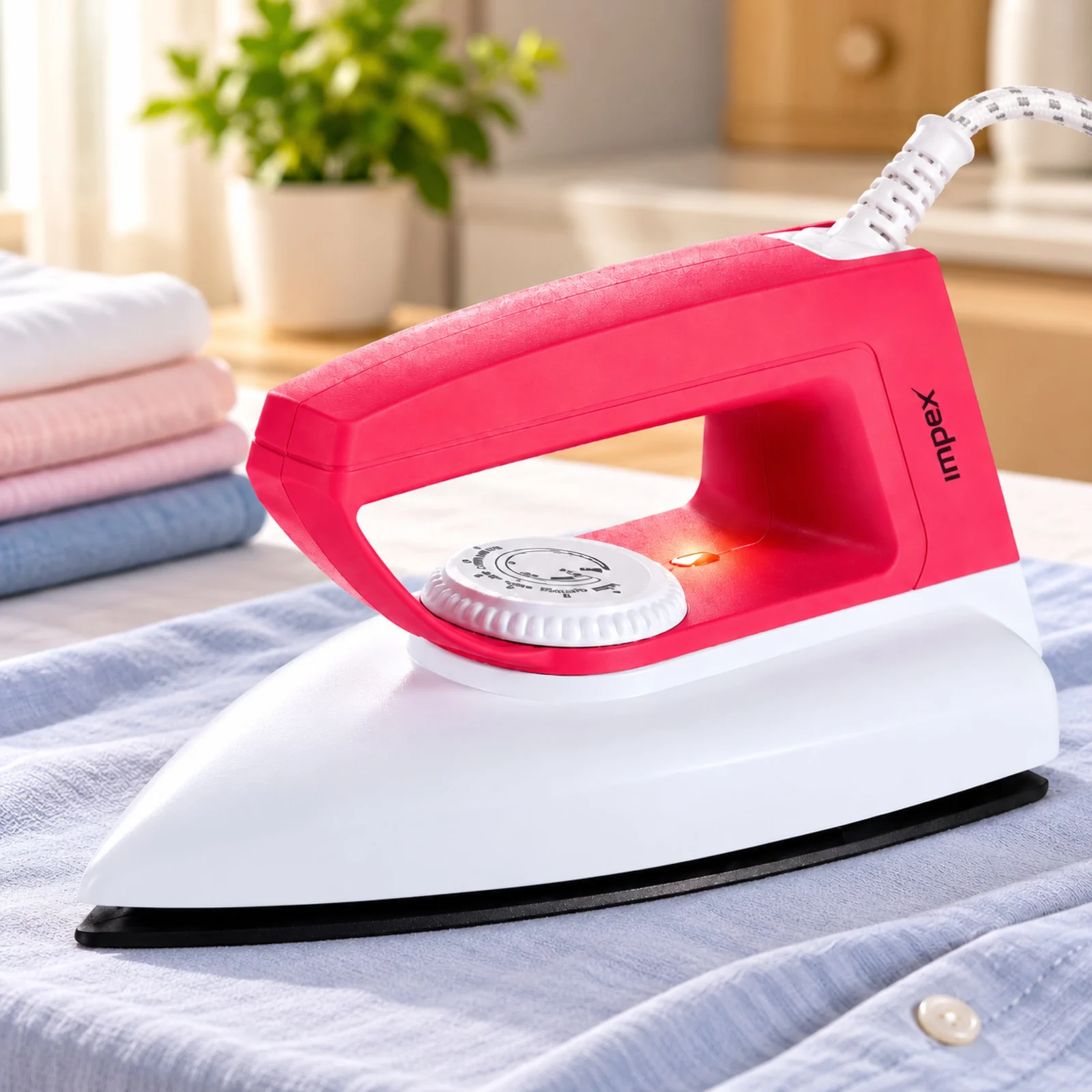 Impex Showy DX Iron Box (Pink White) | Lightweight | Fast Heating & Non-Stick Soleplate | 2 Year Warranty