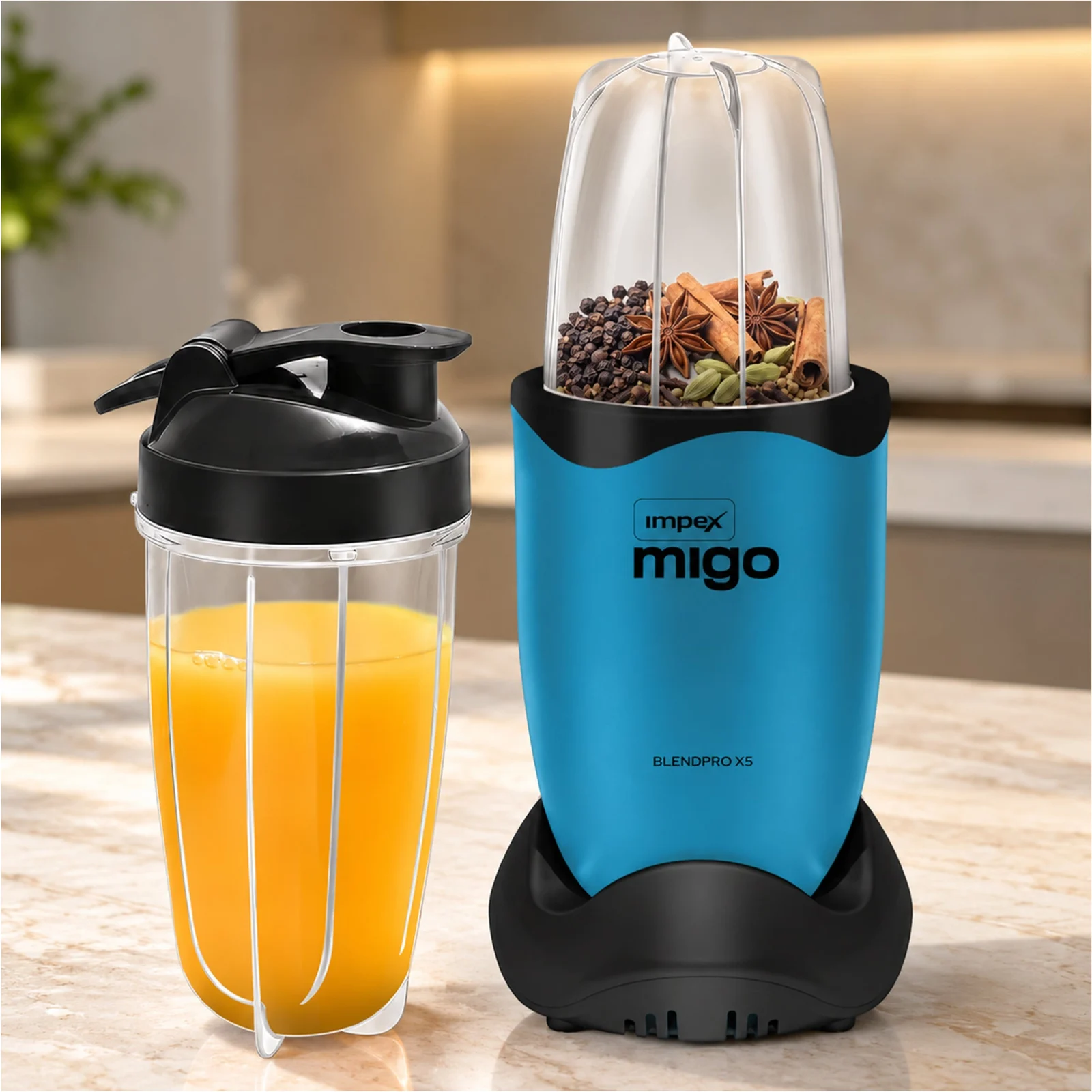 Impex Blend Pro X5 500W BLENDER (Blue) | 2 Jars + 1 Jar Base | Copper Motor | Stainless Steel Blades | Sipper, Strainer & Closing Caps | 2 Year Warranty
