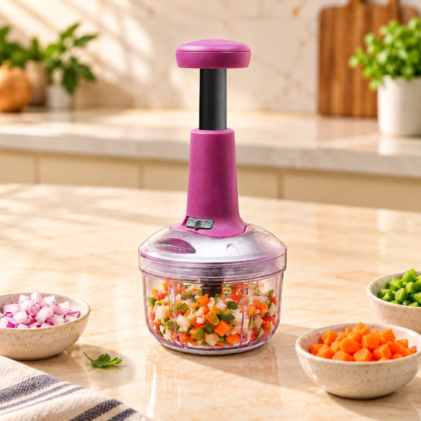Impex MIGO IC 650 650ml Push Chopper | 3 Stainless Steel Blades | Manual Vegetable & Food Chopper