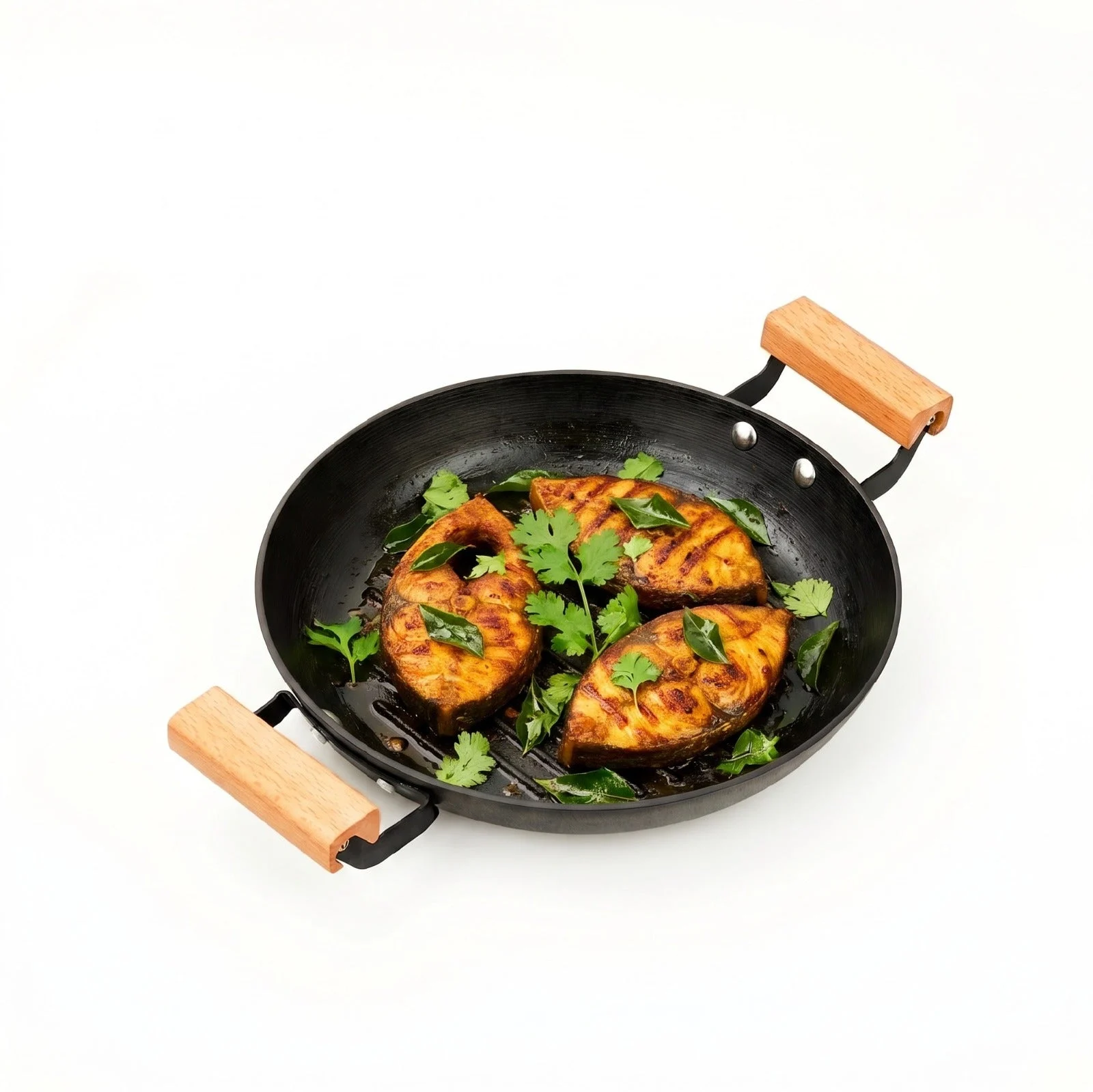 Impex Cast Iron Grill Pan | Pre-Seasoned Natural Nonstick Surface | Nitride Protection | Wooden Handles | Less Oil Cooking | Gas & Induction Compatible | CIL GP28 BW