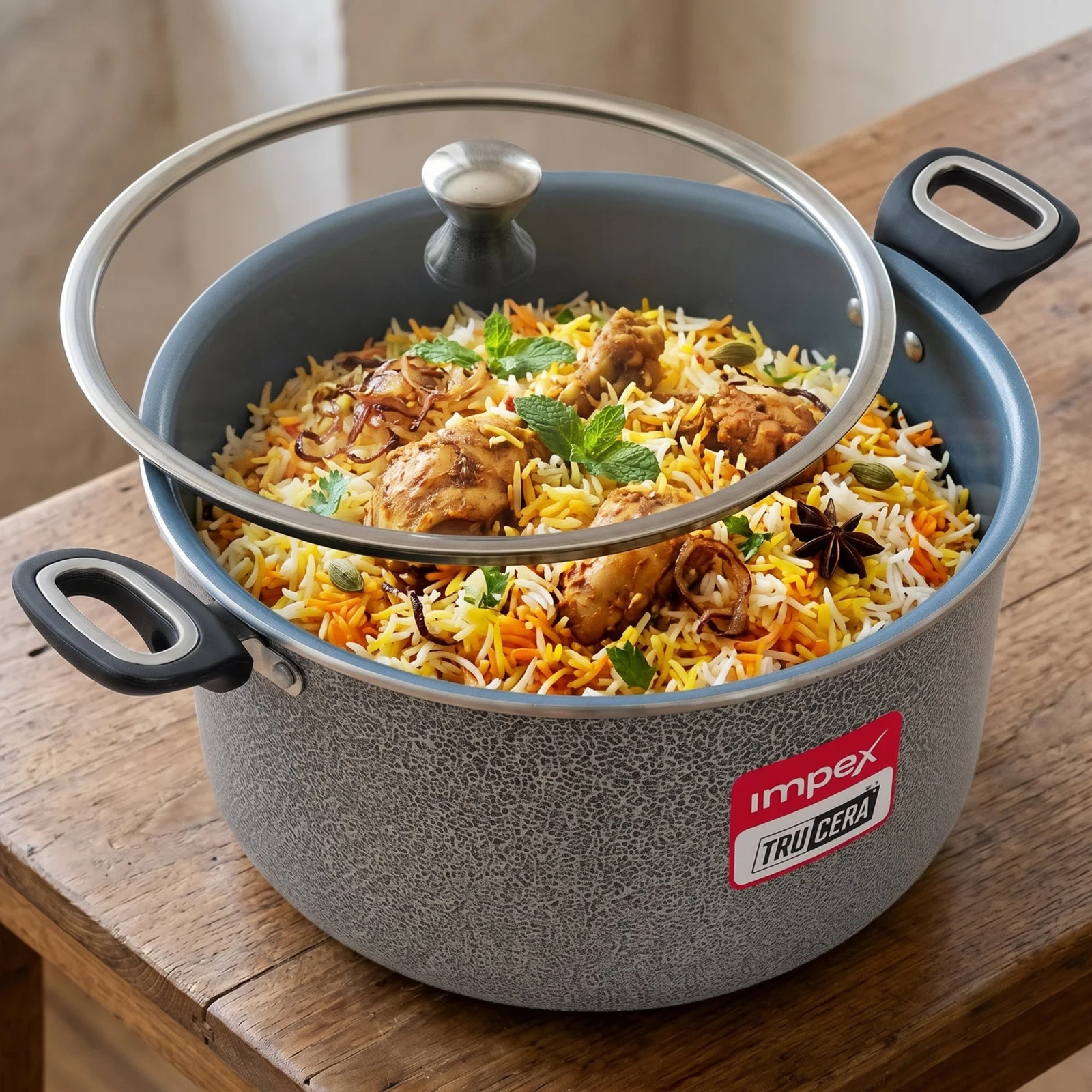 Impex Trucera 10L Ceramic Biriyani Pot With Lid (Grey) | All Stove Top| Non Stick | 2 Year Warranty