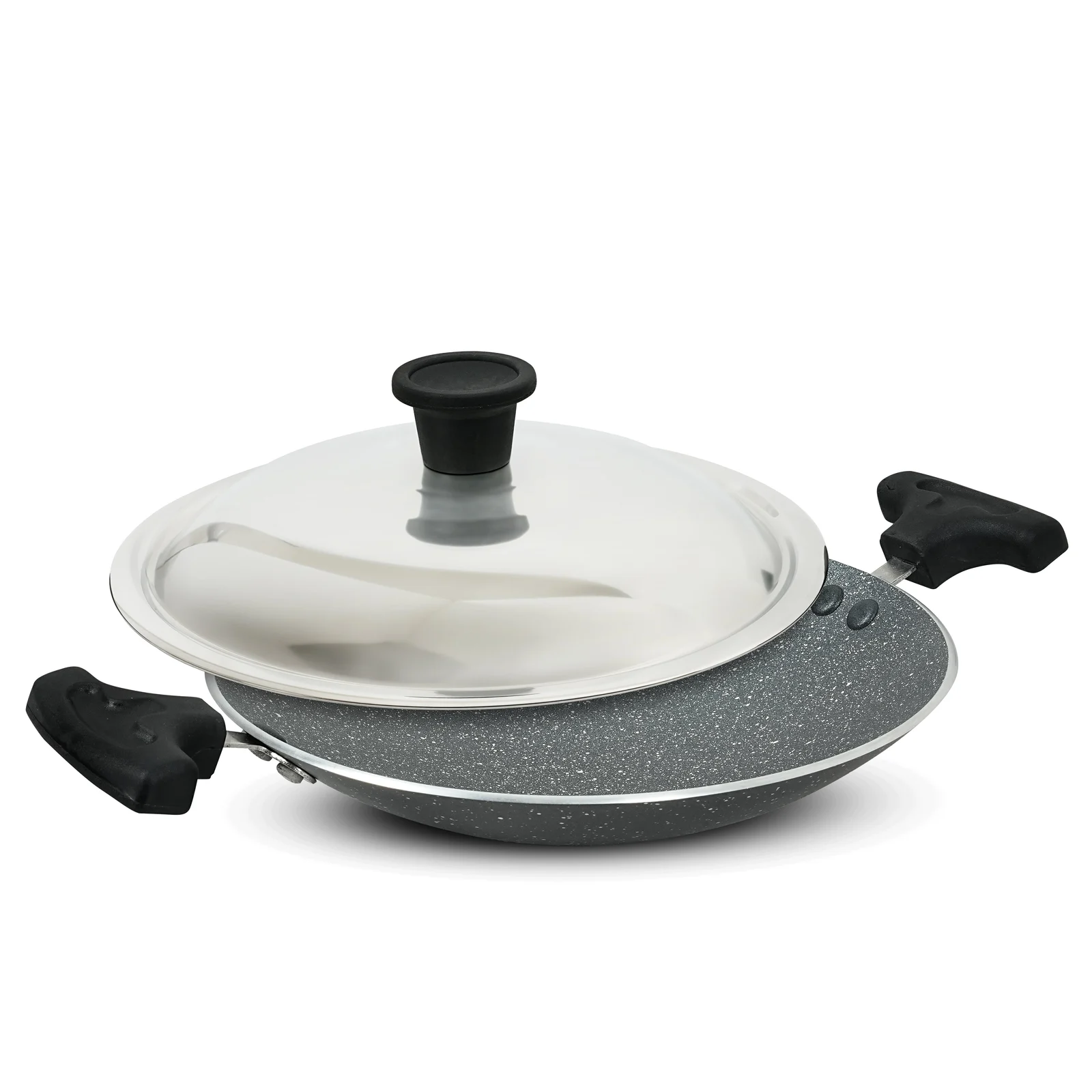 Impex MIGO MAC 2030 Nonstick Granite Appachatty with Stainless Steel Lid | Aluminium Appam Pan | Bakelite Mounted Handle | Detachable Knob | 1 Year Warranty