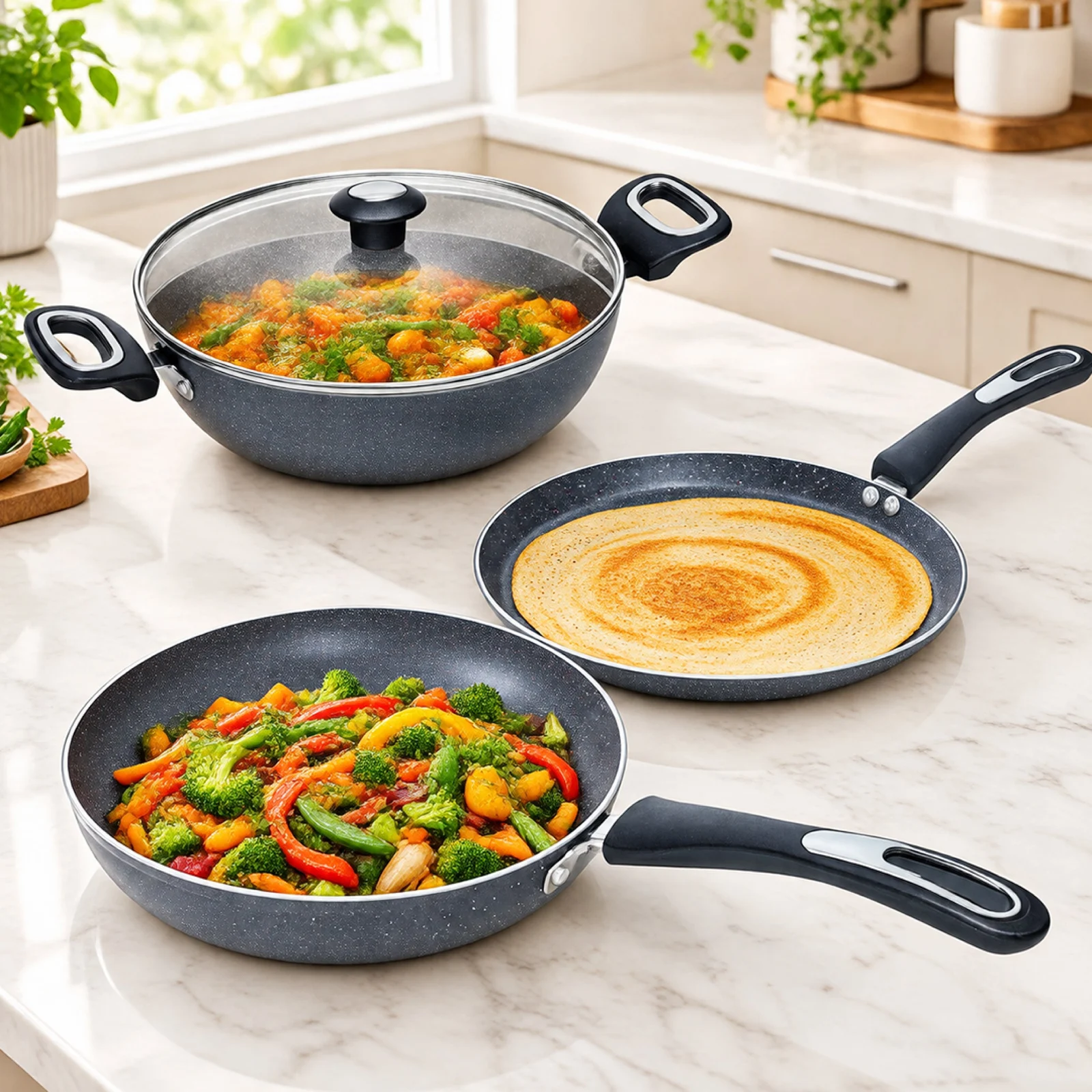 Impex Royal Granite 4 Piece Cookware Set RKTF 24G | Non Stick | Easy Clean