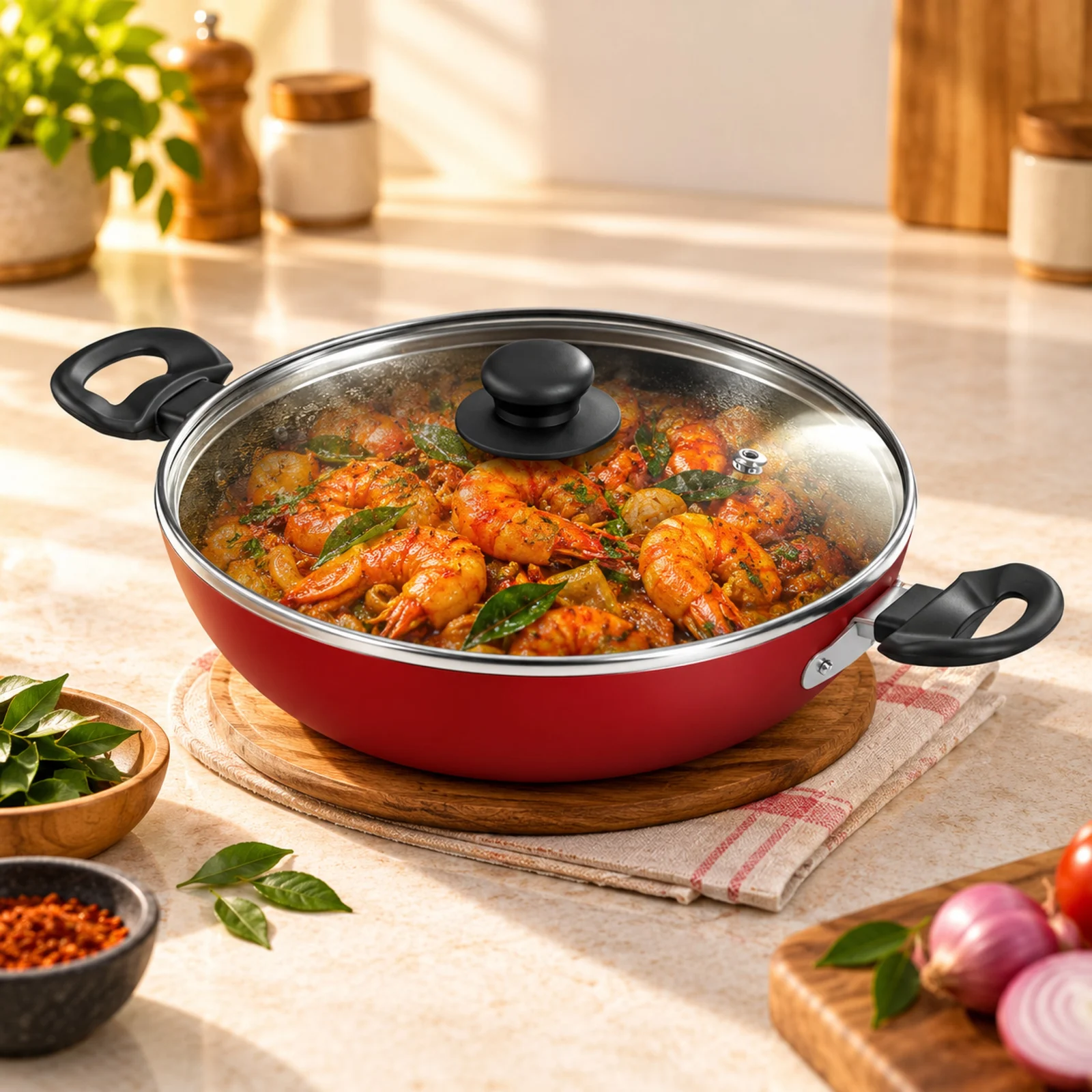 Impex ISP-2075 Nonstick Aluminium Sauce Pan | 2L | 20cm | 3-Layer Nonstick Coating | Induction Base | Glass Lid | Cool-Touch Bakelite Handle