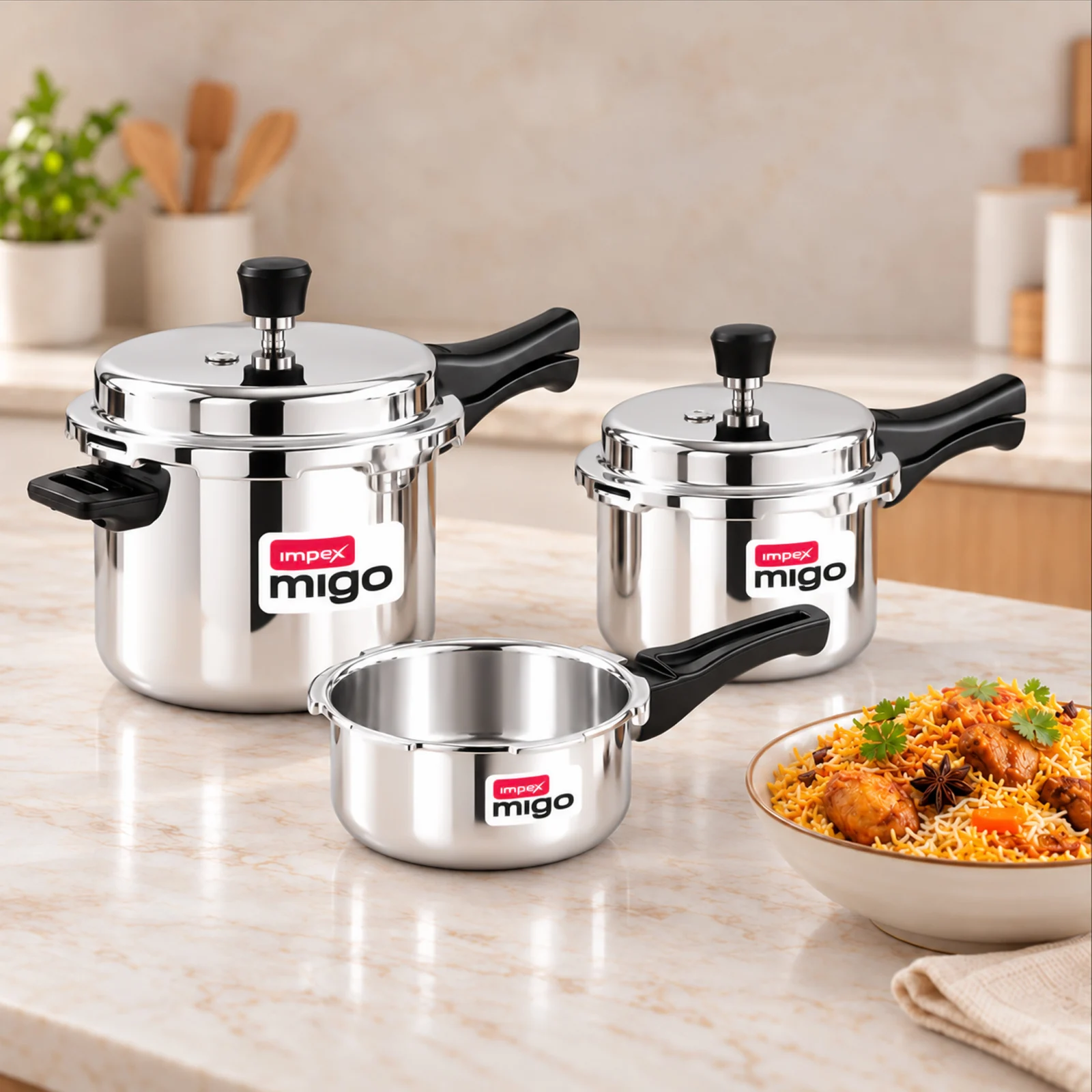 Impex MIGO 2L, 3L & 5L Aluminium Pressure Cooker Combo | Induction Base | Gas & Multi-Cooktop Compatible | Pack of 3
