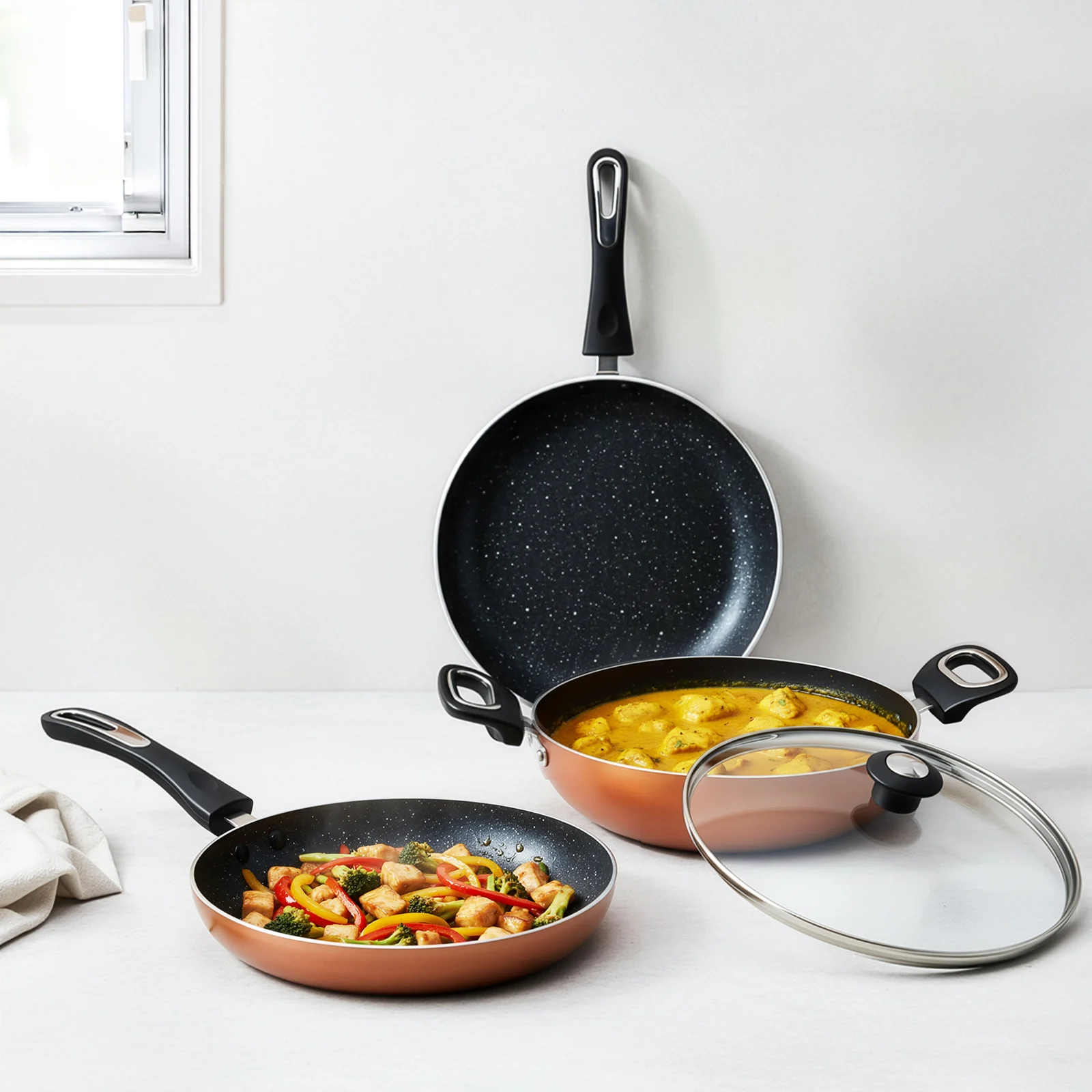 Impex MIGO FKT(Cu) 4 Piece Granite Cookware Set | 5-Layer Super Granite Coating | Induction Compatible | Copper | 1-Year Warranty