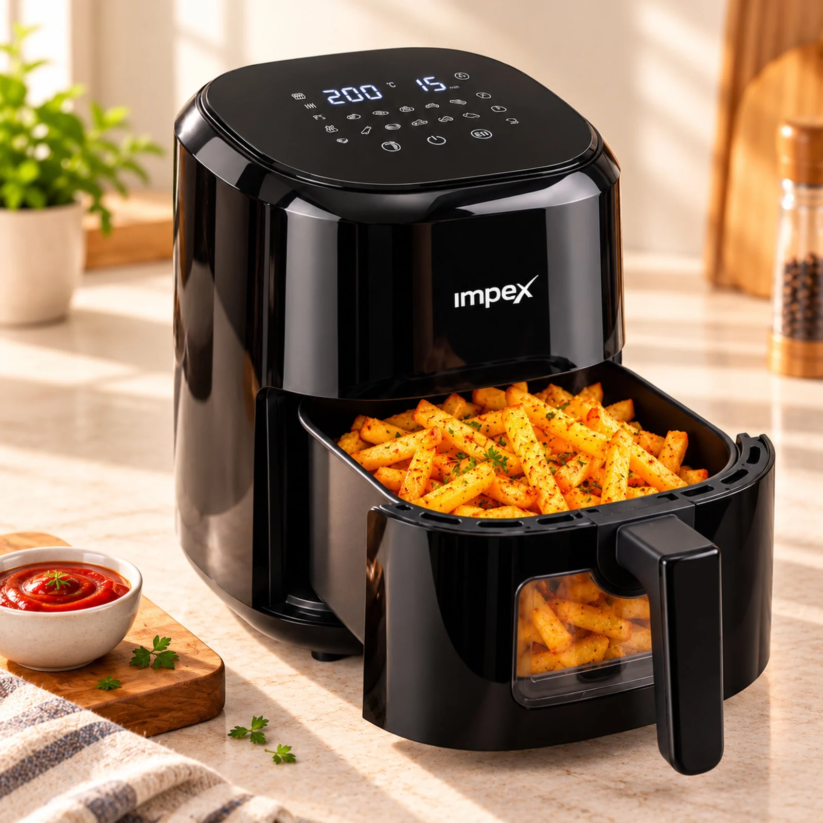 Impex Smart Fry DS45 Air Fryer 4.5 L (Black) | 1200 W | 80% Less Oil | Fry, Defrost, Roast, Grill & Bake | 2 Year warranty