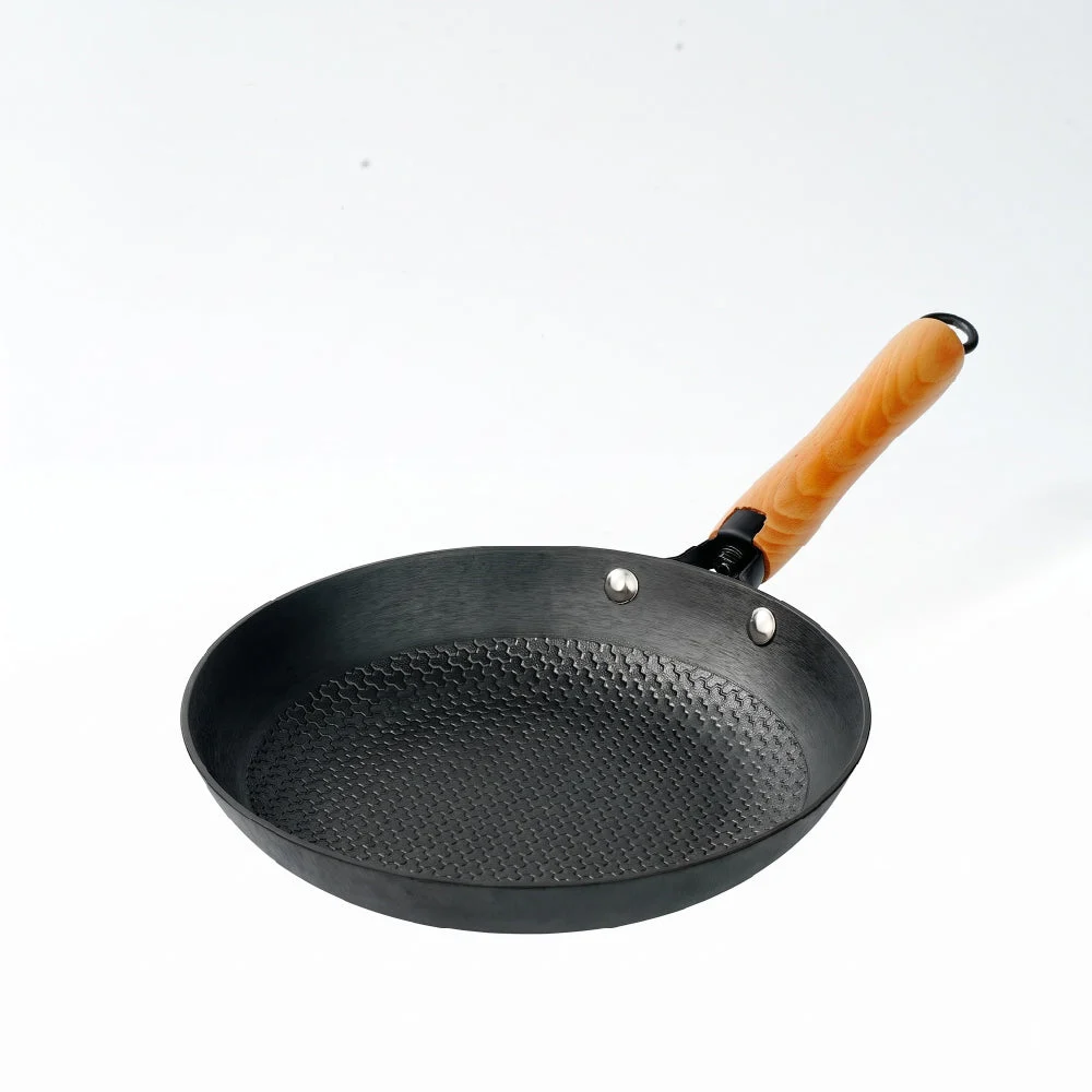Impex Cast Iron Fry Pan | Pre-Seasoned Natural Nonstick Surface | Nitride Protection | Wooden Handles | Less Oil Cooking | Gas & Induction Compatible | CIL FP24 BW
