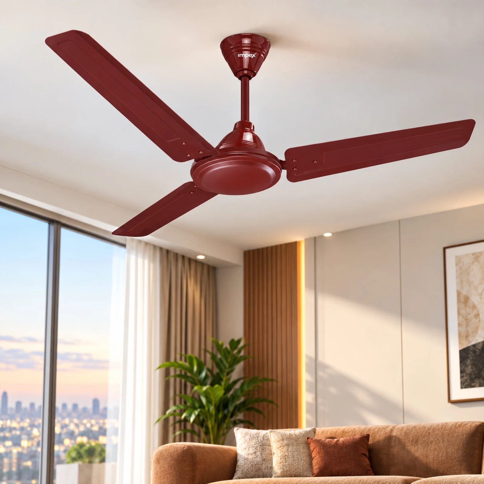 Impex Whizstar 1200mm Ceiling Fan | 50W | 400 RPM | 210 CMM Air Delivery | Double Ball Bearing | Cherry Brown | 2 Year Warranty