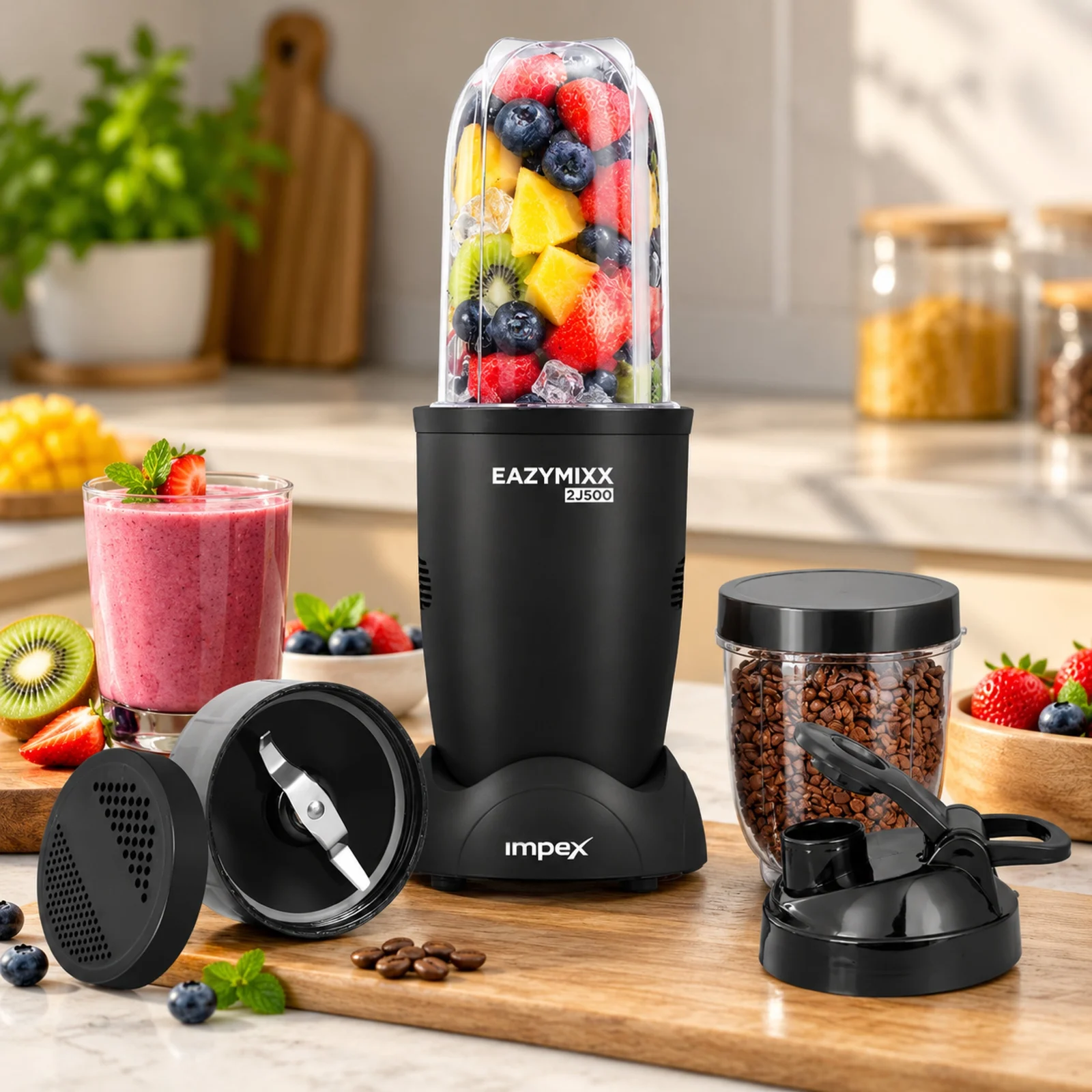Impex EAZYMIXX 2J500 500W Blender | 100% Copper Motor | 22,000 RPM | 2 Jars | Black | 2-Year Warranty