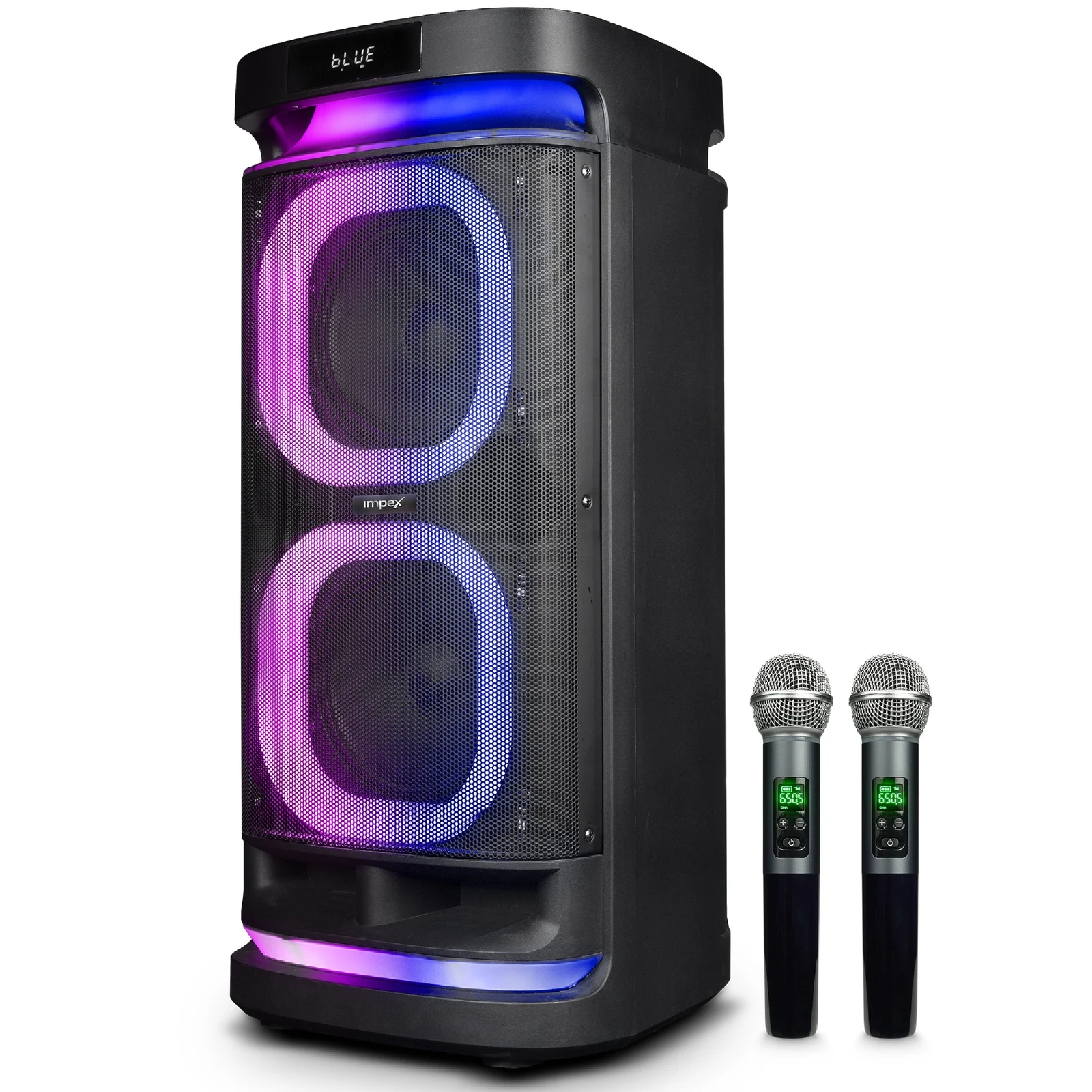 Impex RollingStorm TR25 Party Speaker | 160W | Dual 8" Speakers | Dual Rechargeable Wireless Karaoke Mics | TWS | RGB LED Lights | Guitar Input