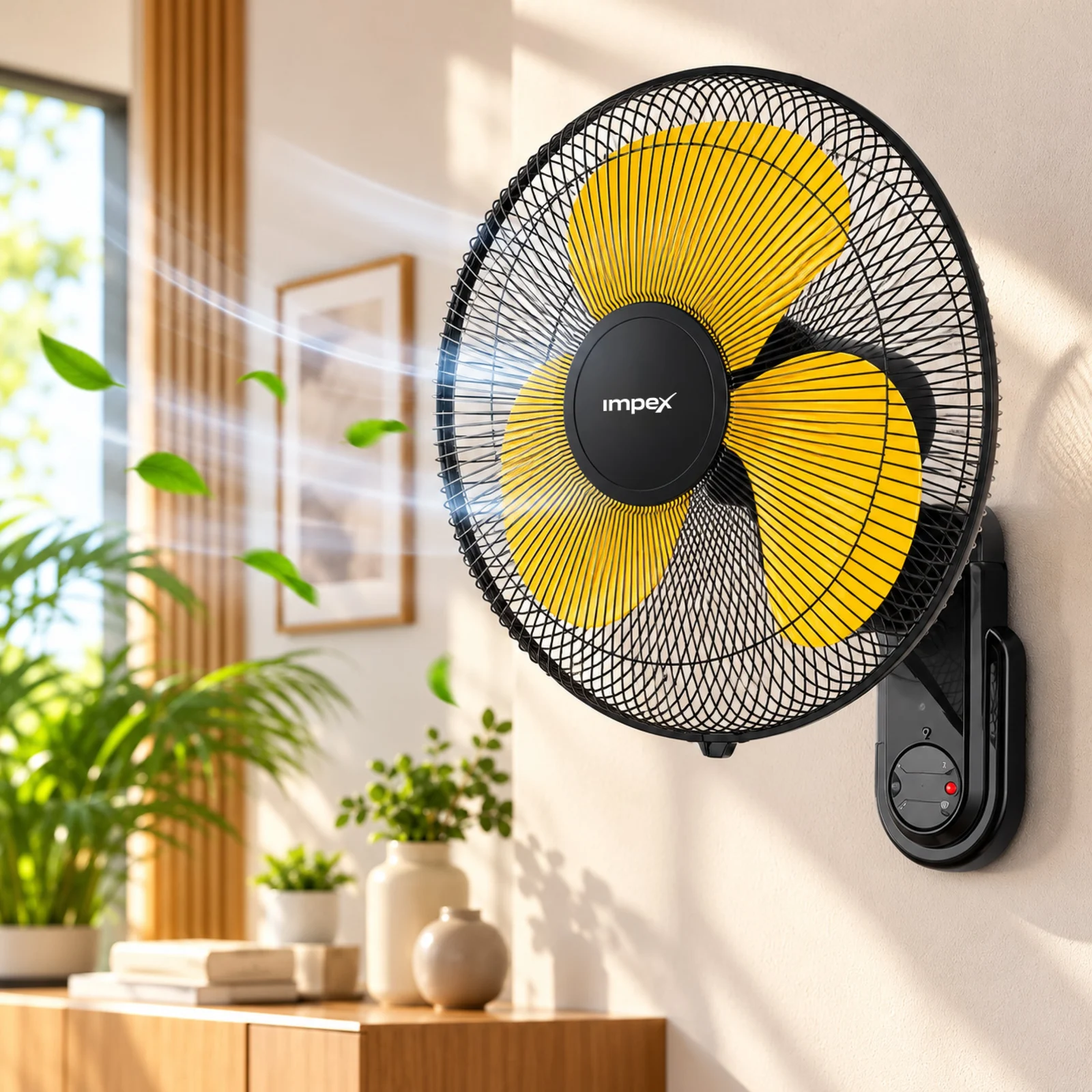 Impex Zolo RWF Wall Fan | 400mm Sweep | Remote Control | 3 Speed Settings | 1350 RPM | Yellow & Black | 2-Year Warranty
