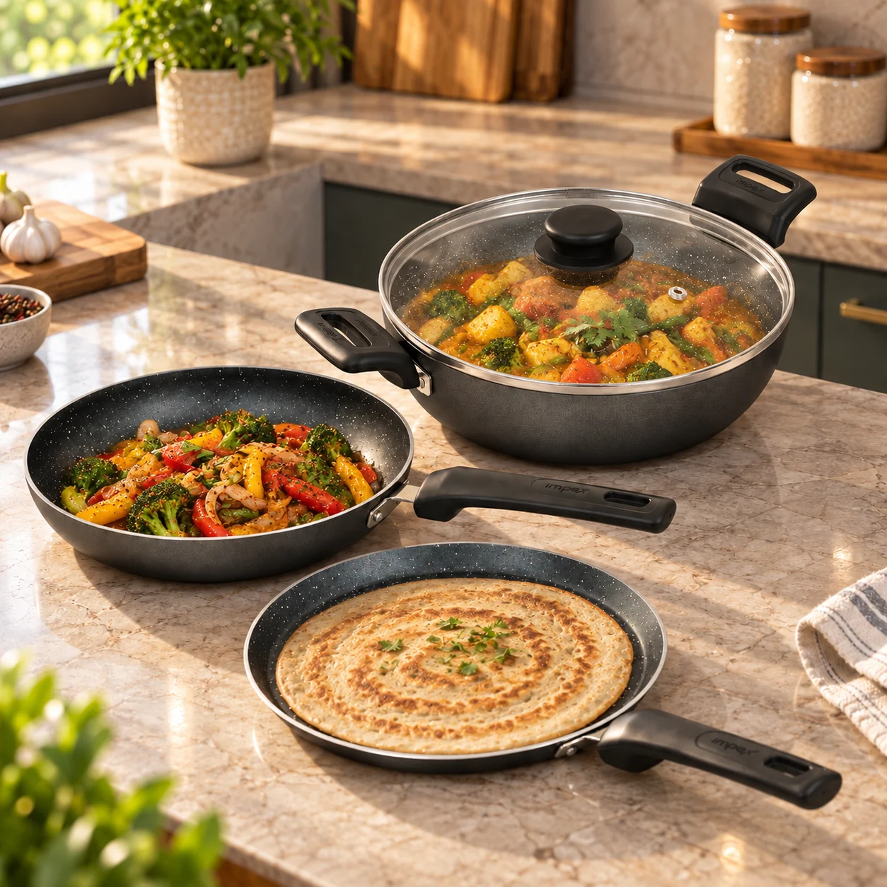 Impex 4 Piece Granite Cookware Set Delight 444 | Non Stick | PFOA Free | Easy Clean | Healthy Cooking