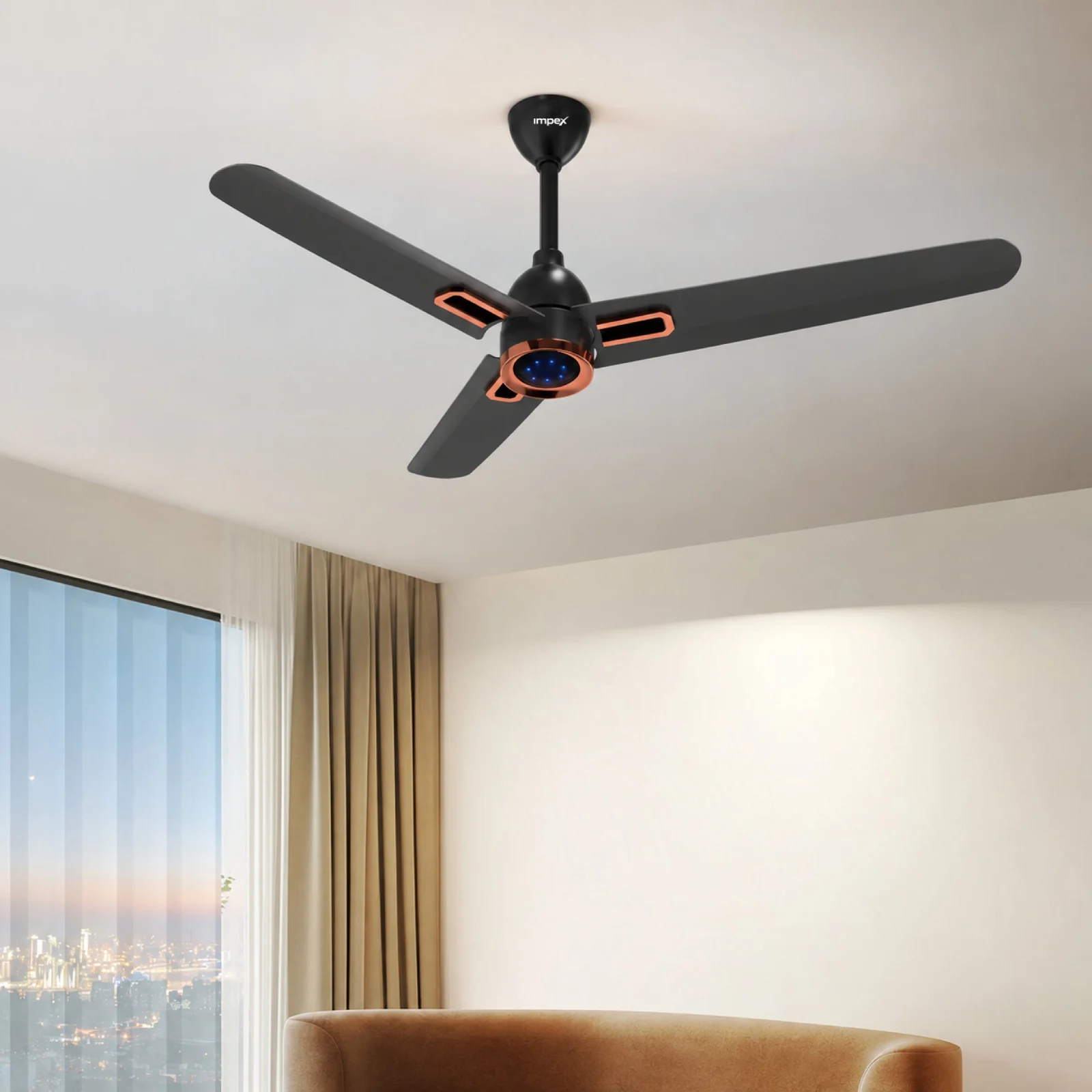 Impex Atom Glow Smoke Brown BLDC Ceiling Fan with Remote |5 Star Energy Rating |Smart Glow LED