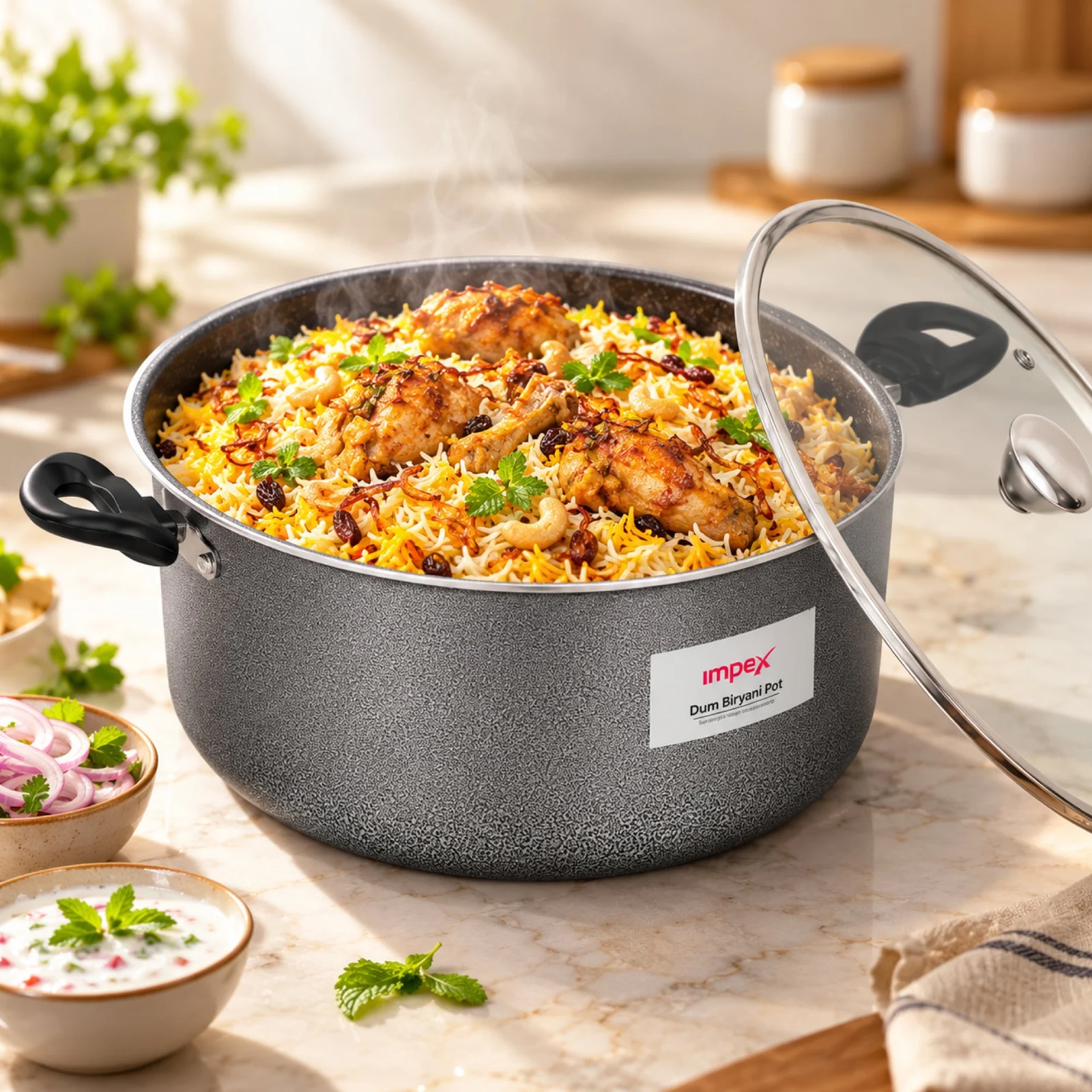 Impex Dum Biryani Pot 12L RDBP12 Grey | PFOA-Free | Tempered Glass and Dum Lid | Induction Compatible | 1 Year Warranty