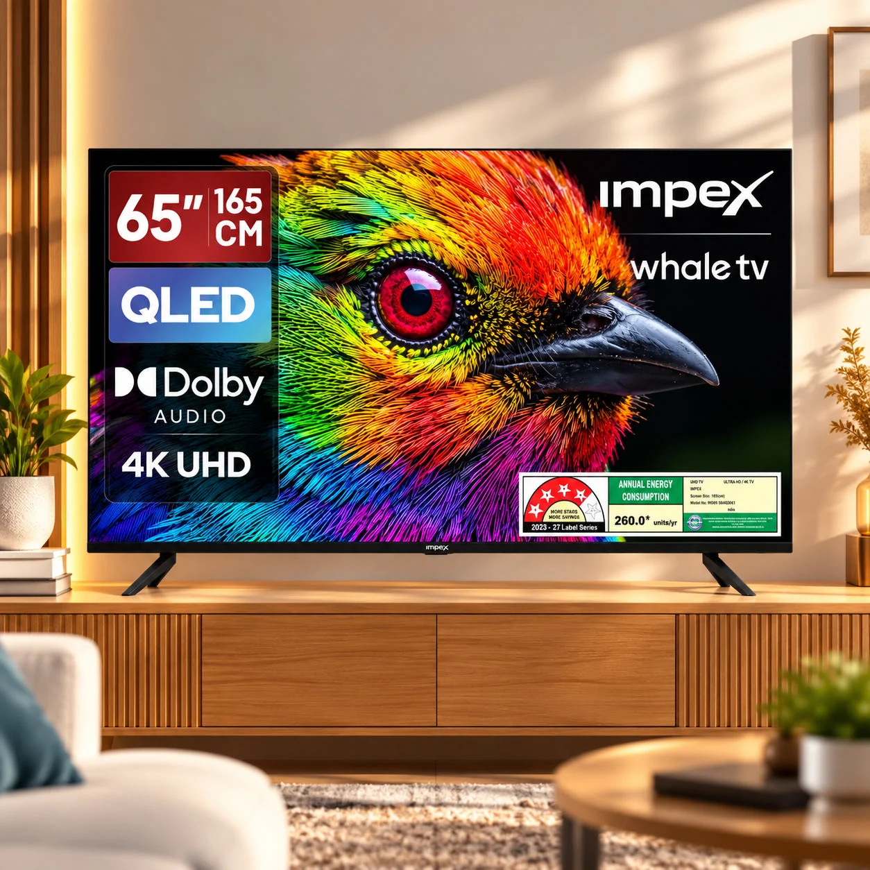 Impex QLED TV (WIOS 65A4QSK1) 65"4K UHD QLED TV | 3 YEAR WARRANTY | WHALE TV | VOICE REMOTE