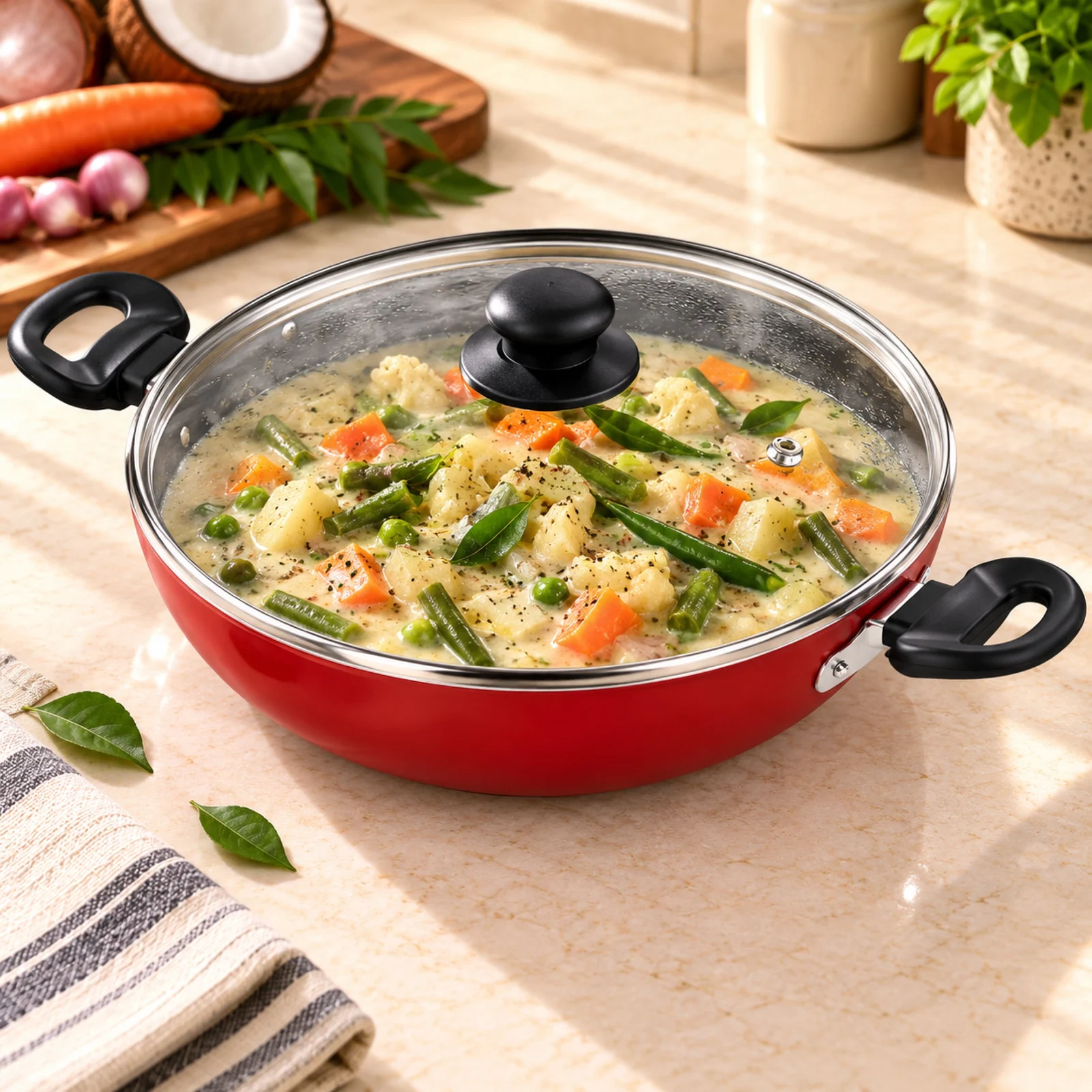 Impex IKP-2465 24cm Nonstick Aluminium Kadai | 3-Layer Coating | Induction Base | Glass Lid | Heat-Resistant Bakelite Handle | 1 Year Warranty