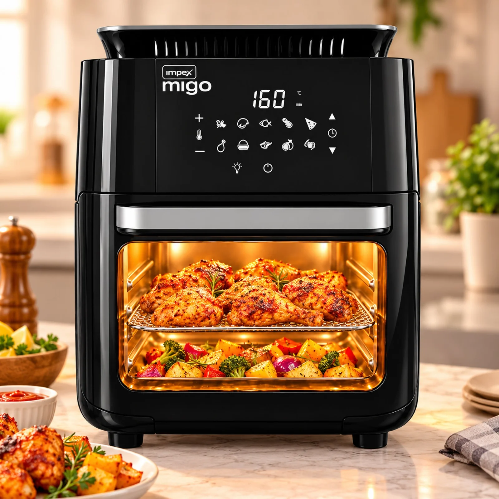 Impex MIGO AirChef XL 12L Air Fryer Oven | 1800W | Oil-Free Cooking | 360° Motorized Rotisserie | Air Fry, Bake, Grill & Roast | 10 Presets | 2 Year Warranty